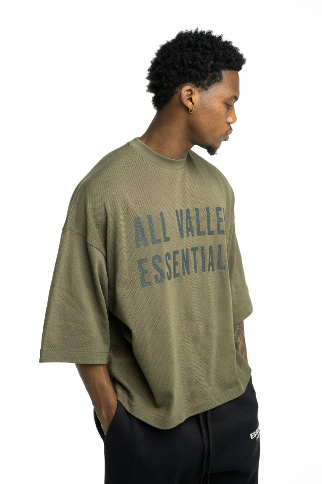 Essentials Fear Of God Men's Mesh Merch T Shirt Boxy Fit | RW002790121-Moss