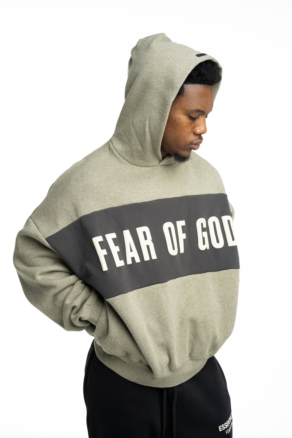 Essentials Fear Of God Men's Cropped Relaxed Hoodie | RW002830135-Seal Heather/Iron Grey