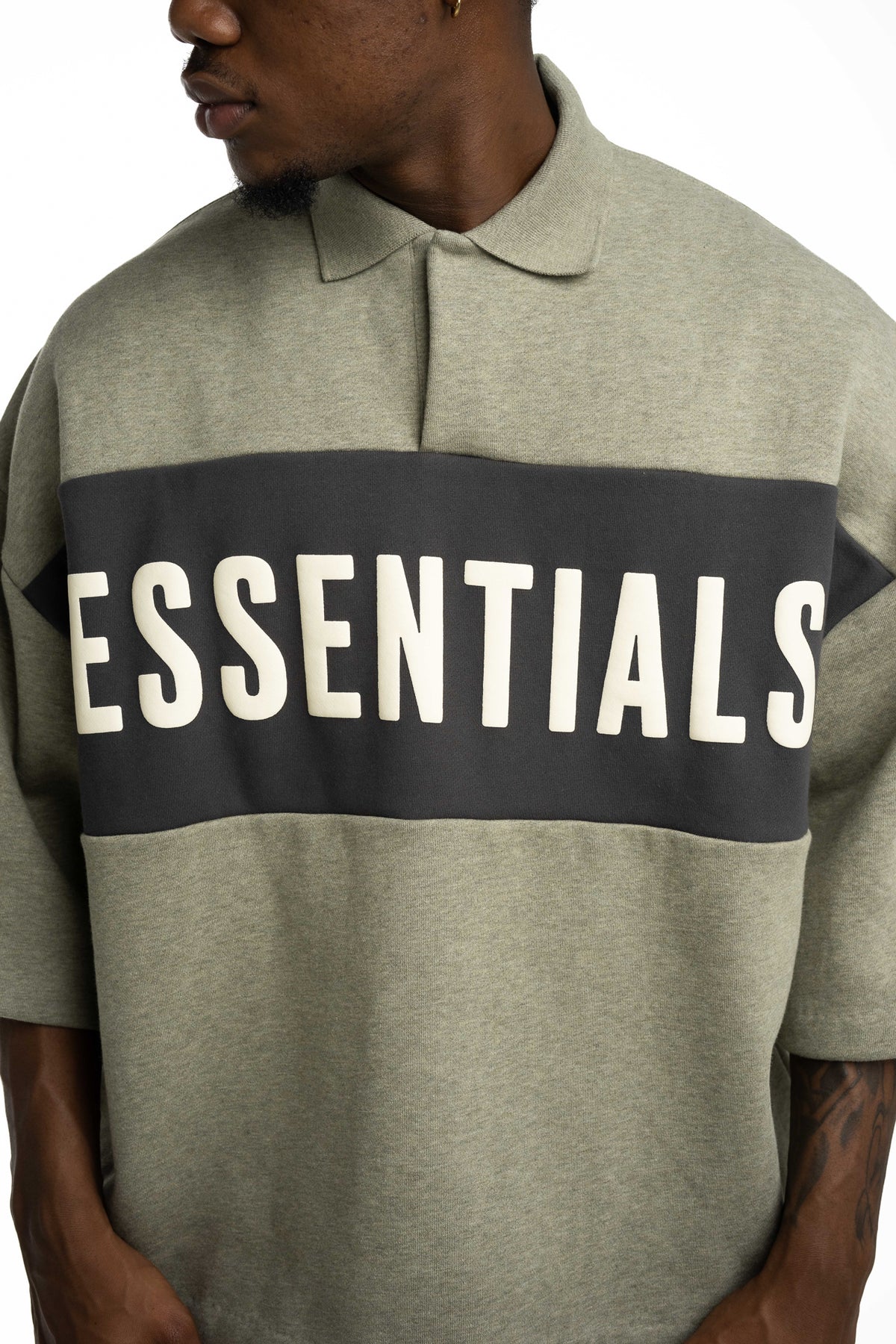 Essentials Fear Of God Men's Cropped Panelled Polo | RW002840135-Seal Heather/Iron Grey Heather