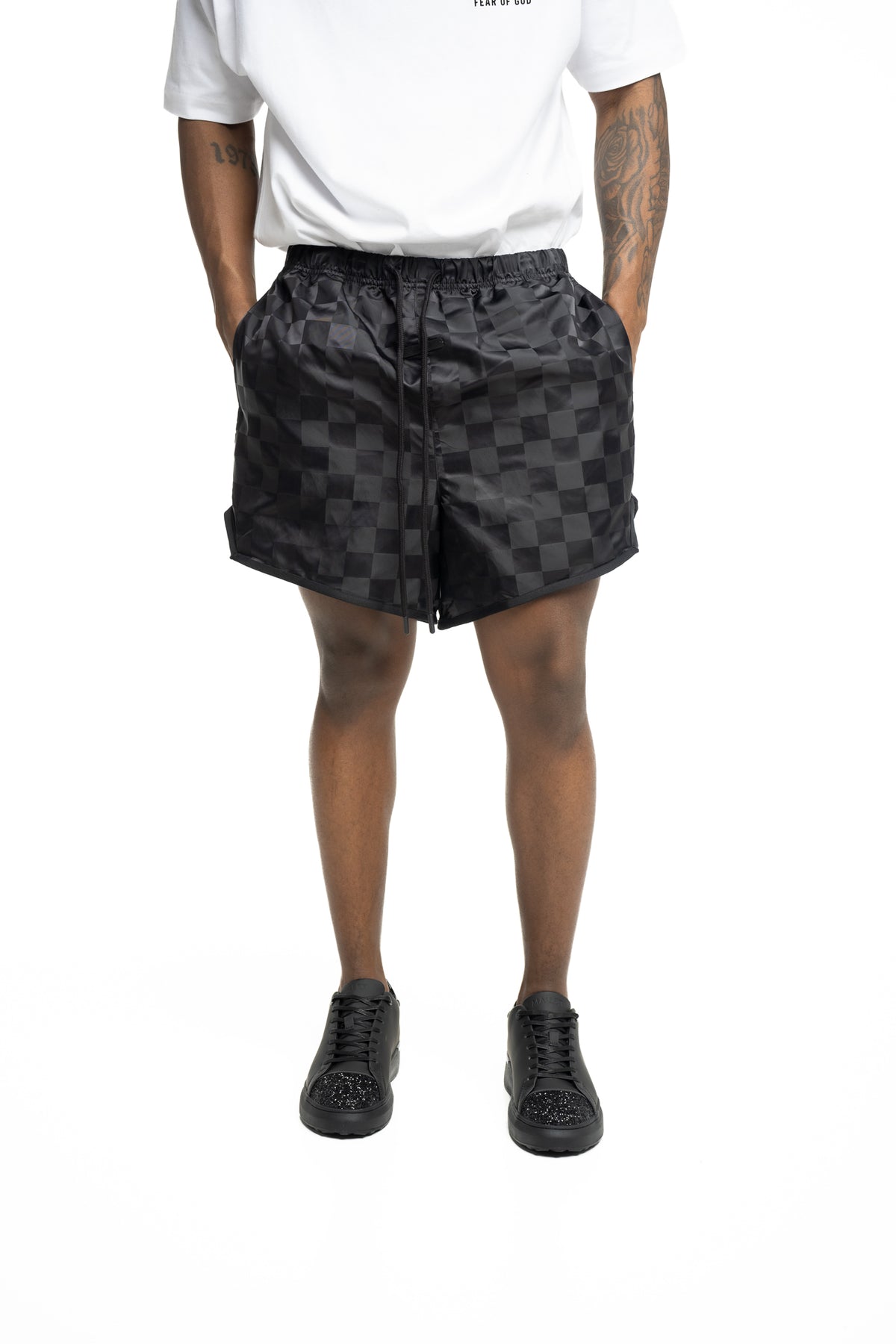 Essentials Fear Of God Men's Checkered Gym Short | RW003010031-Vintage Black