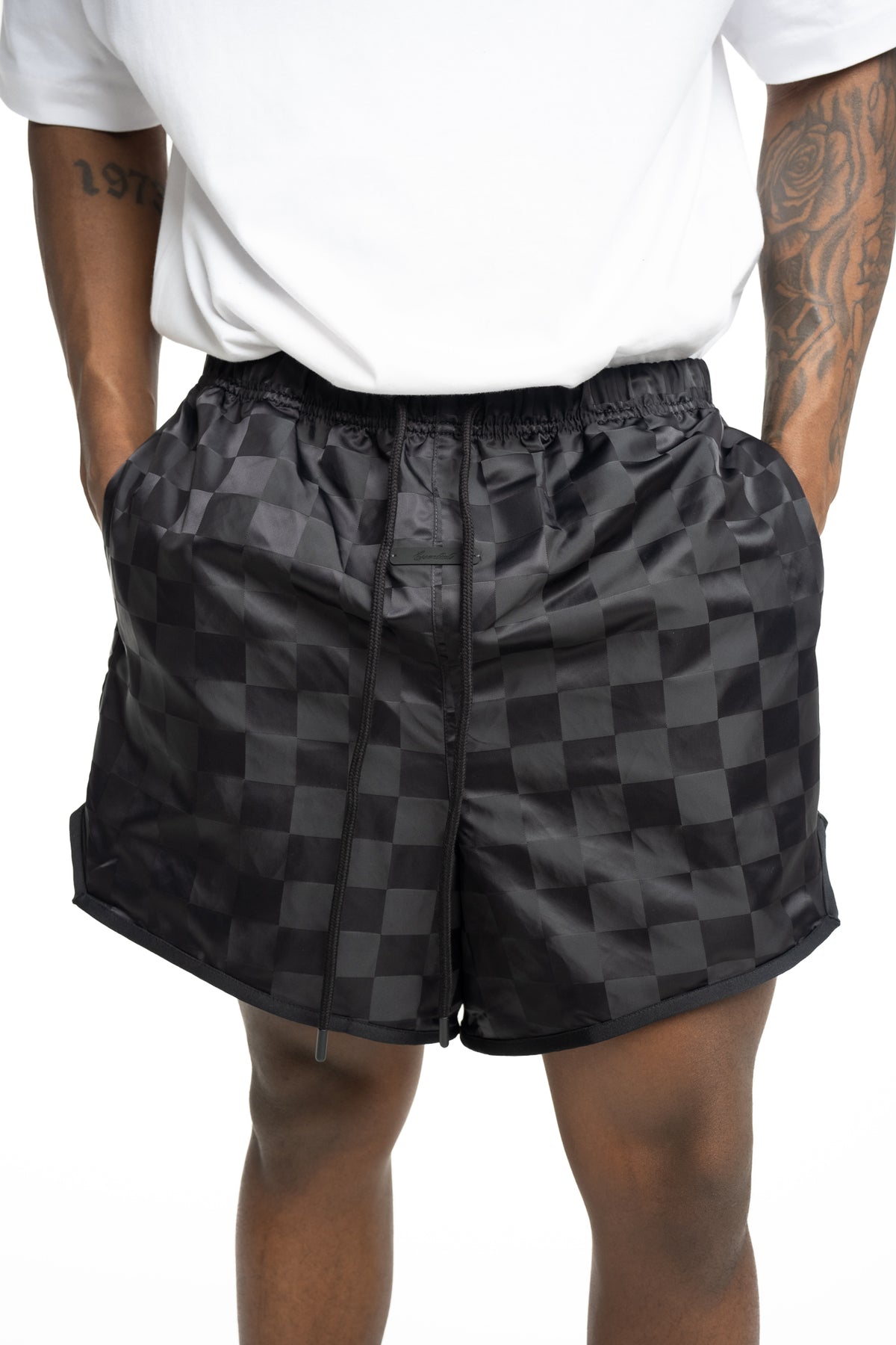 Essentials Fear Of God Men's Checkered Gym Short | RW003010031-Vintage Black
