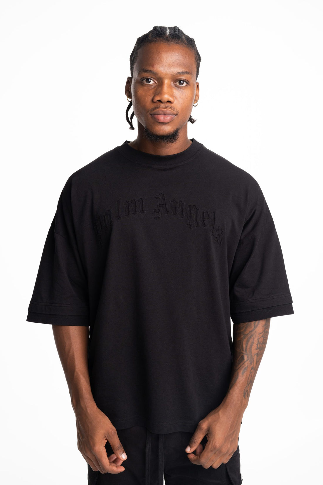 Palm Angels Men's Curved Logo Loose Double Tee | PMAA10QS26JER001-1010