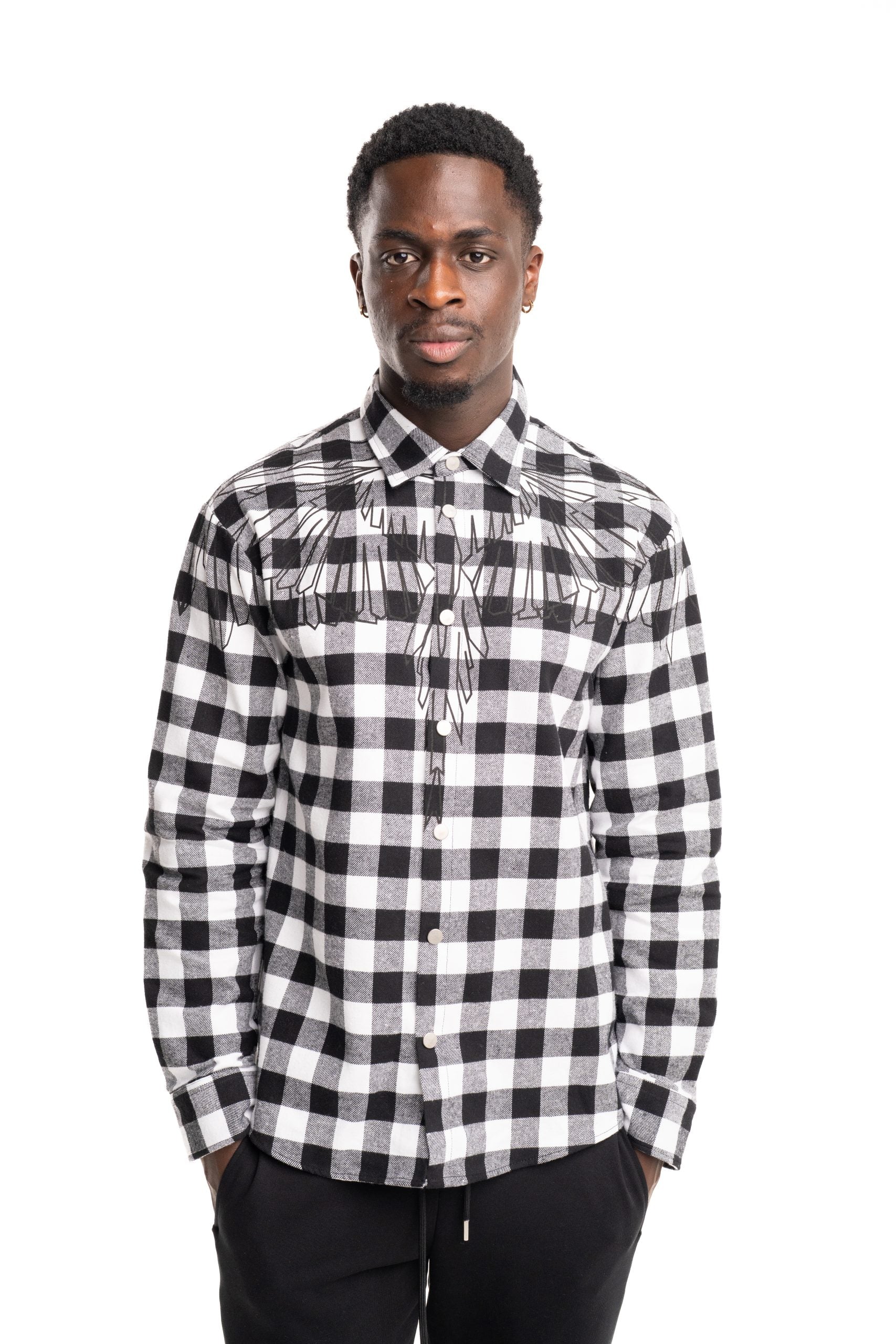 County Of Milan Men's Flanel Shirt Off White/Black |F5CAMAS1032-002/13