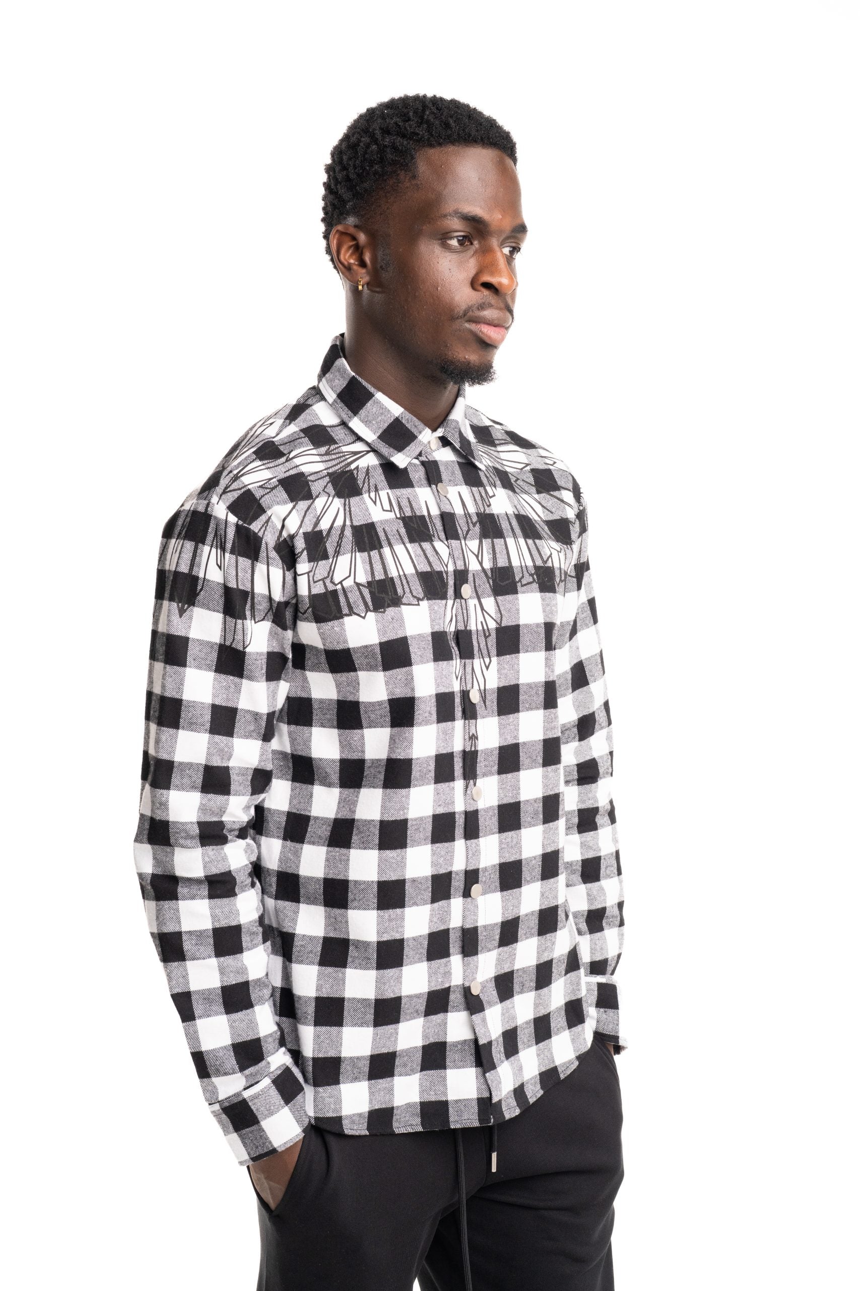 County Of Milan Men's Flanel Shirt Off White/Black |F5CAMAS1032-002/13
