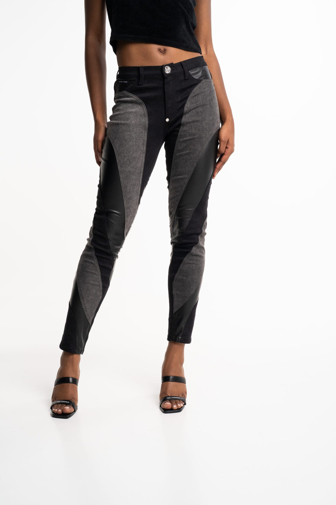 Philipp Plein Women's Multicutting High Waist Denim Trousers Jegging Fit Black WDT2652 PDE004N 02