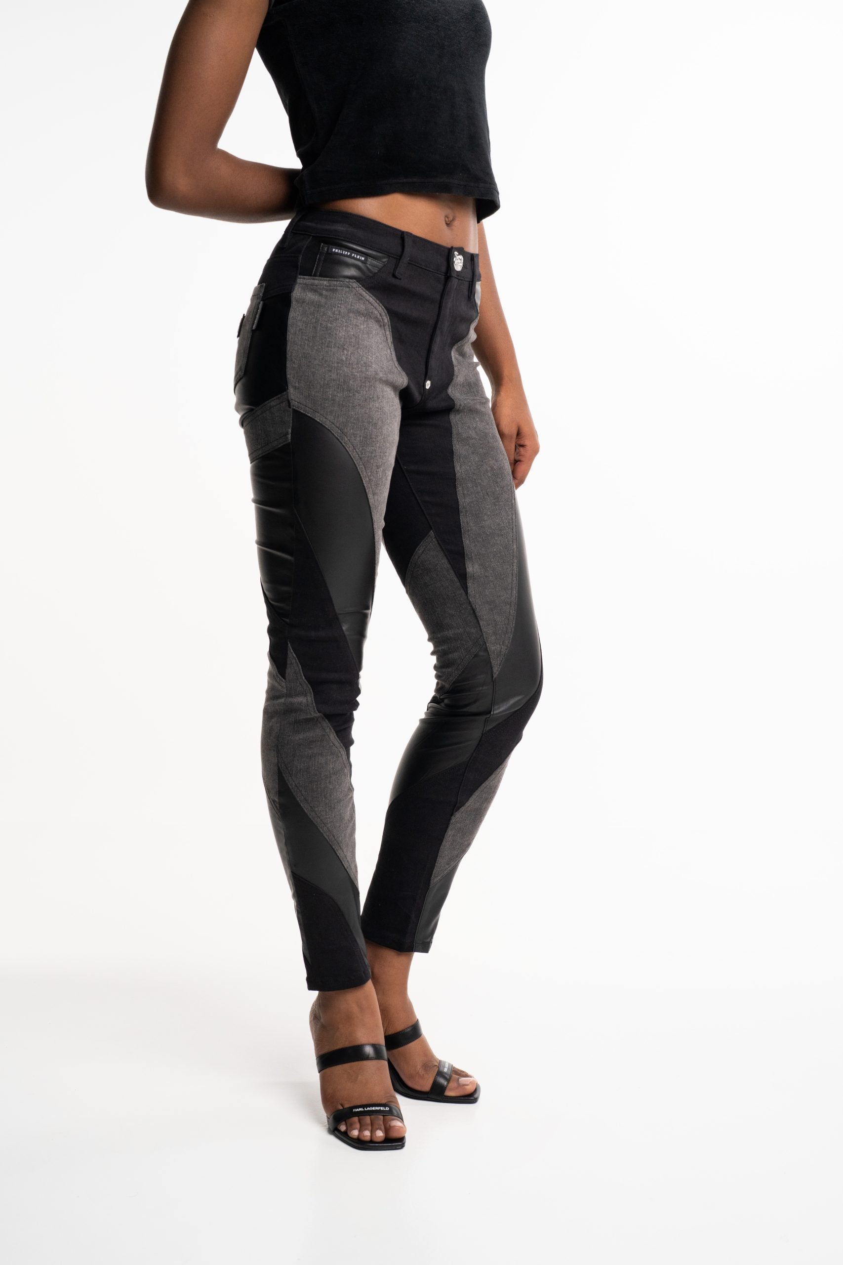 Philipp Plein Women's Multicutting High Waist Denim Trousers Jegging Fit Black WDT2652 PDE004N 02