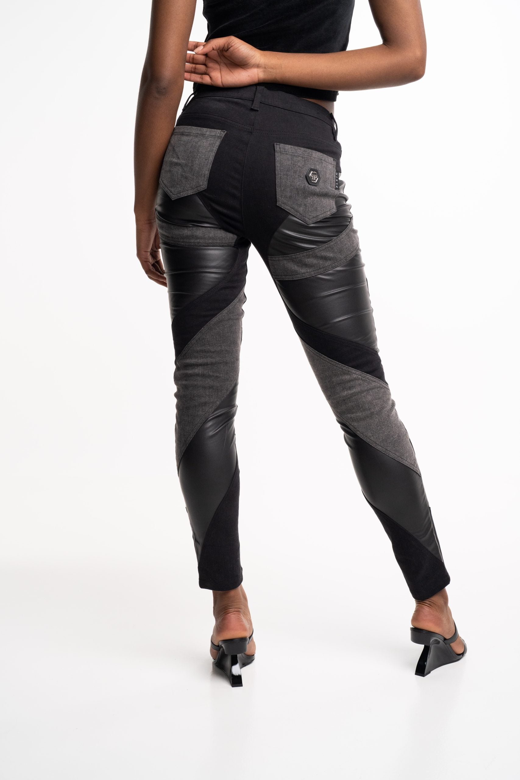 Philipp Plein Women's Multicutting High Waist Denim Trousers Jegging Fit Black WDT2652 PDE004N 02