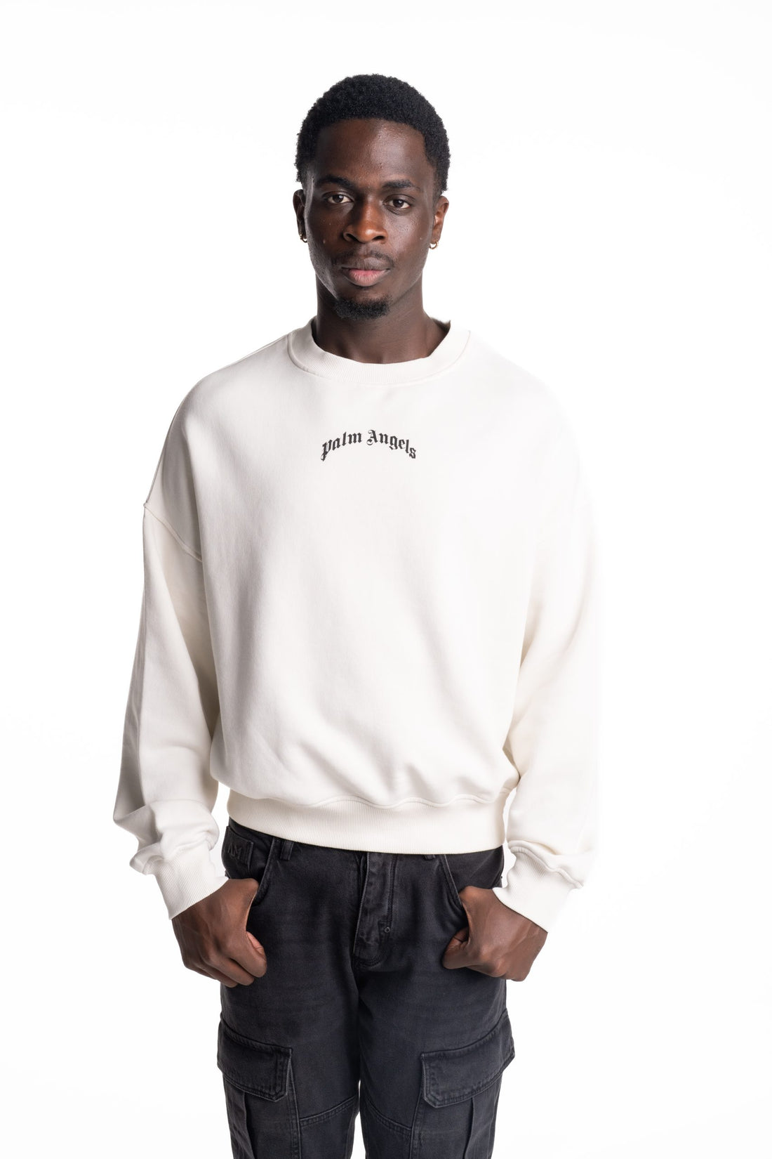 Palm Angels Men's Back Curved Logo Loose Crew | PMBA08JS26FLE004-0310