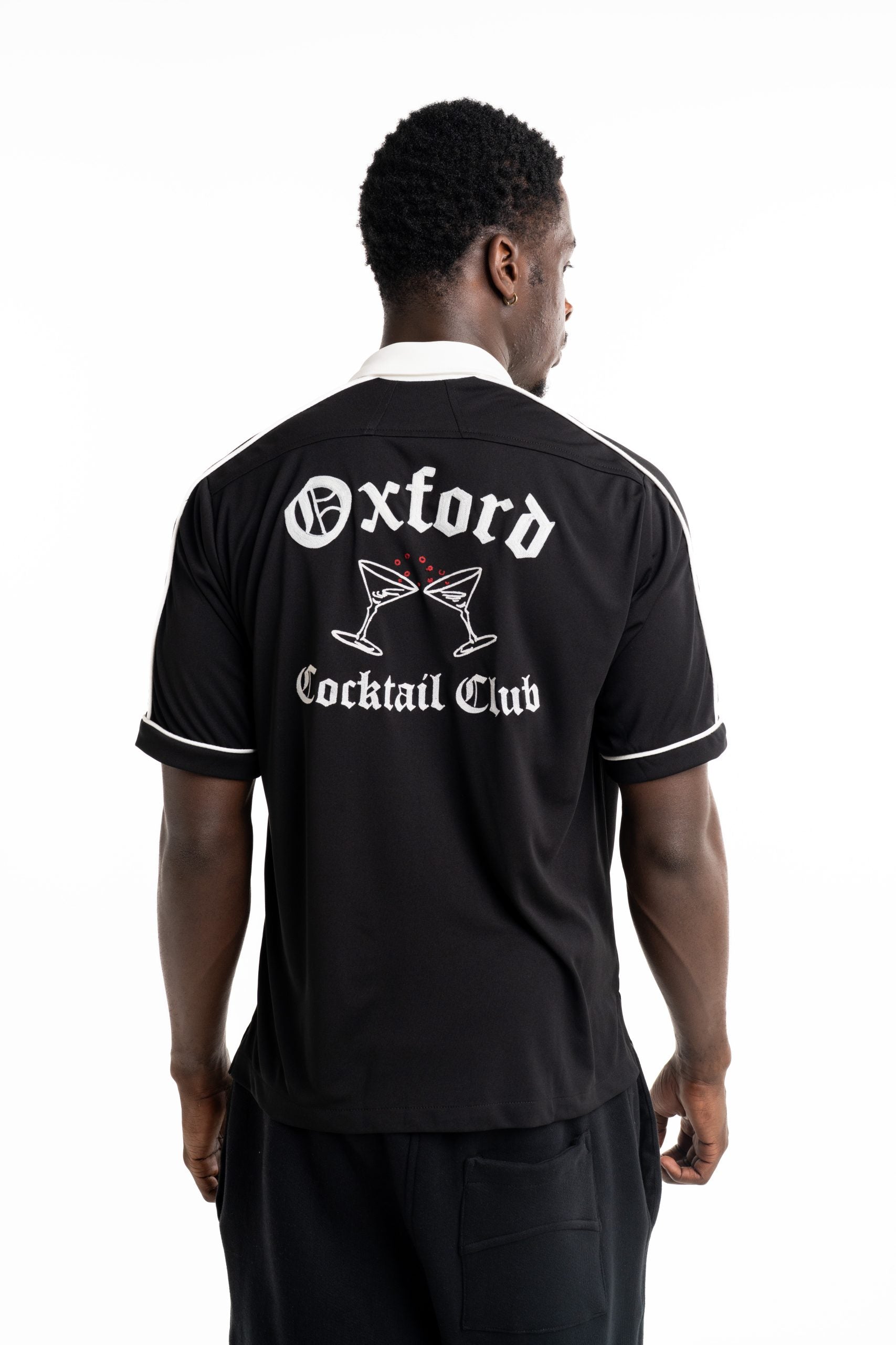 Rhude Men's Oxford Cocktail Club Bowling Shirt Black/White