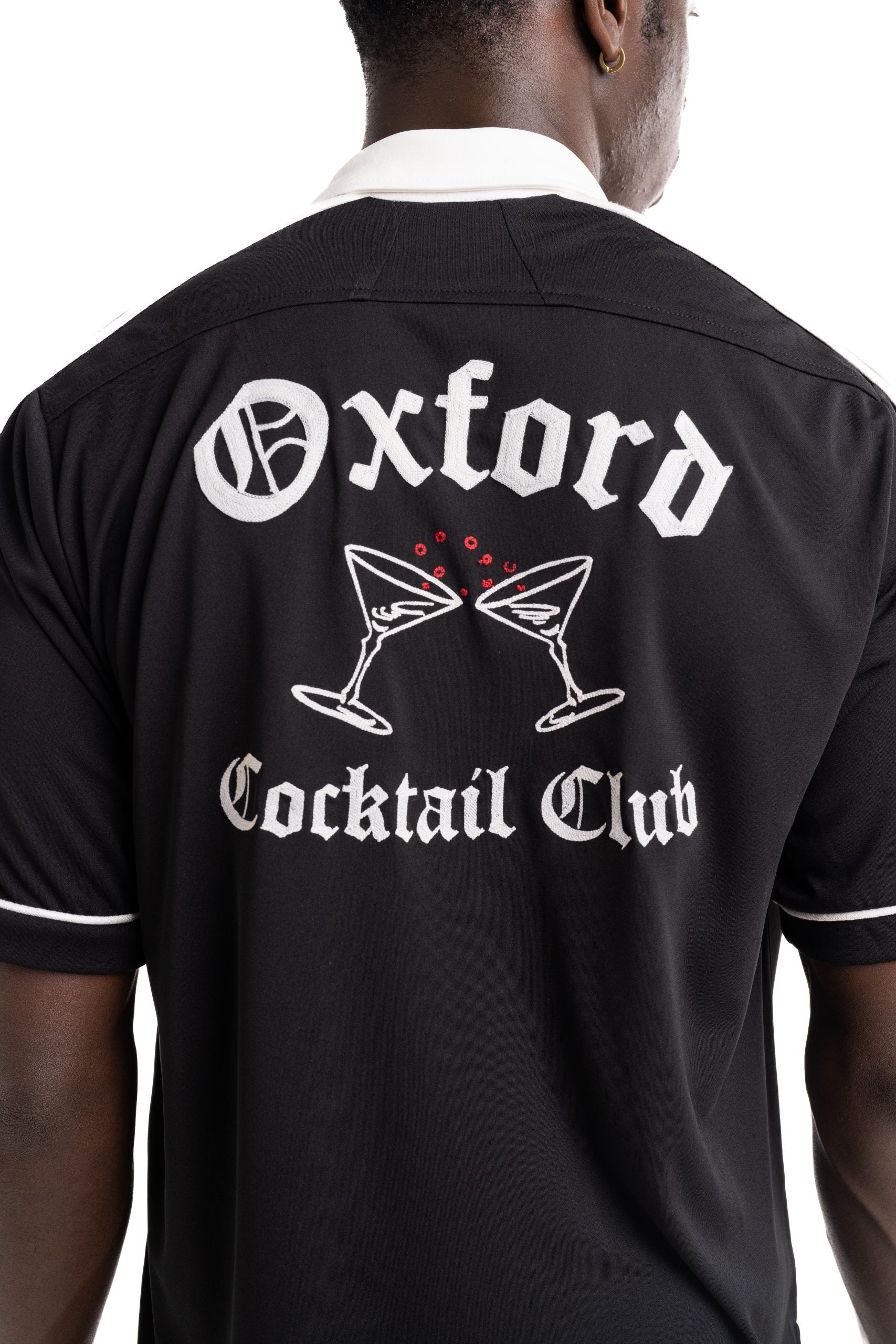 Rhude Men's Oxford Cocktail Club Bowling Shirt Black/White | RHPF25SR01016-3028