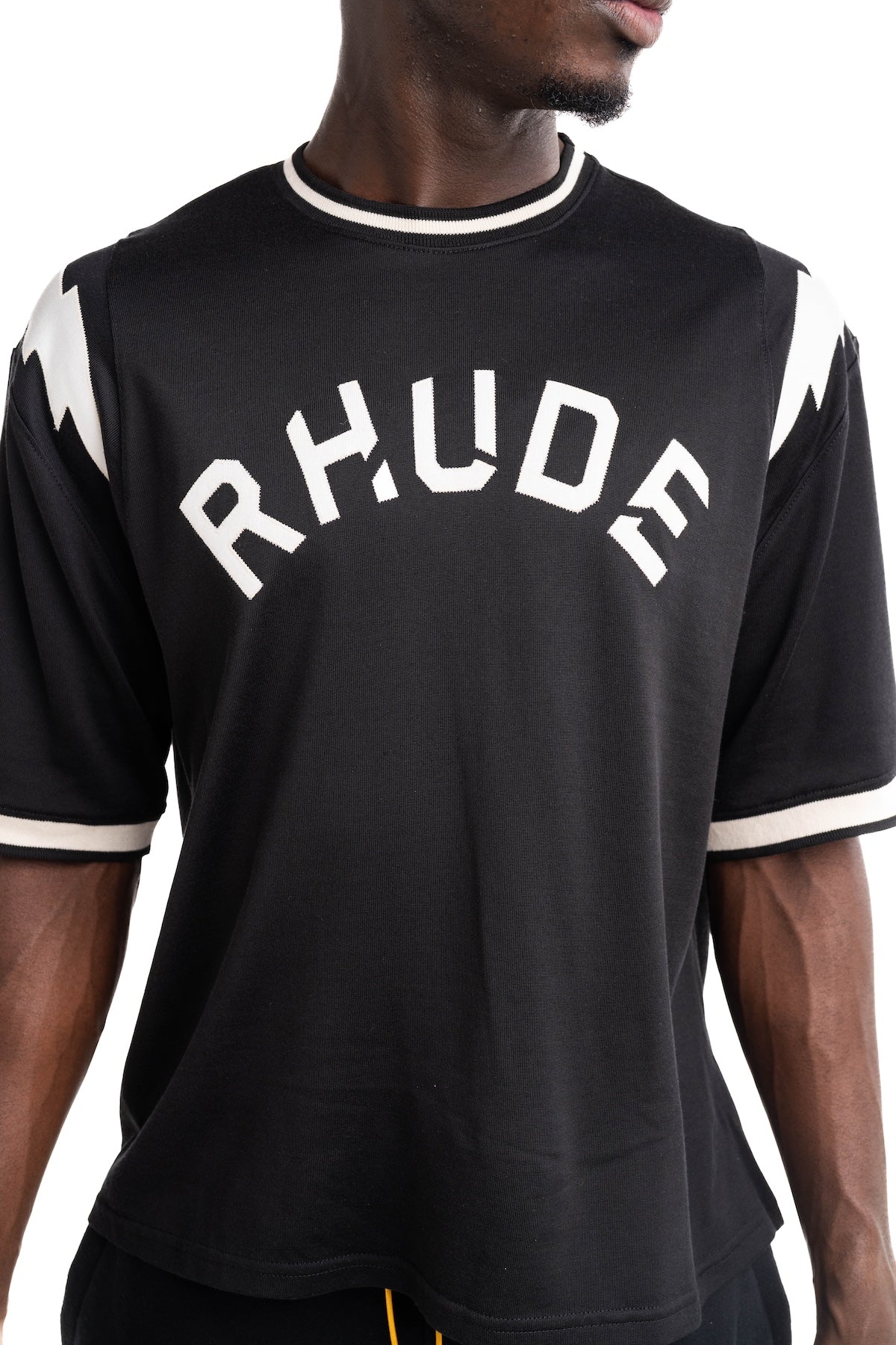Rhude Men's Logo Lightning Ringer Tee Black/White | RHFW25TT01729-3028