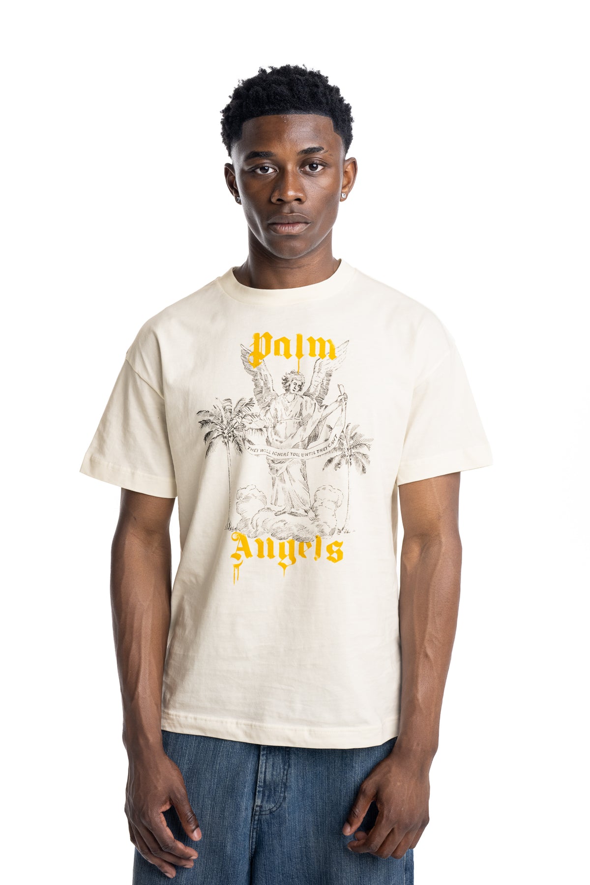 Palm Angels Men's Angel Pencil Logo T Shirt | PMAAT01J99WL-0L35