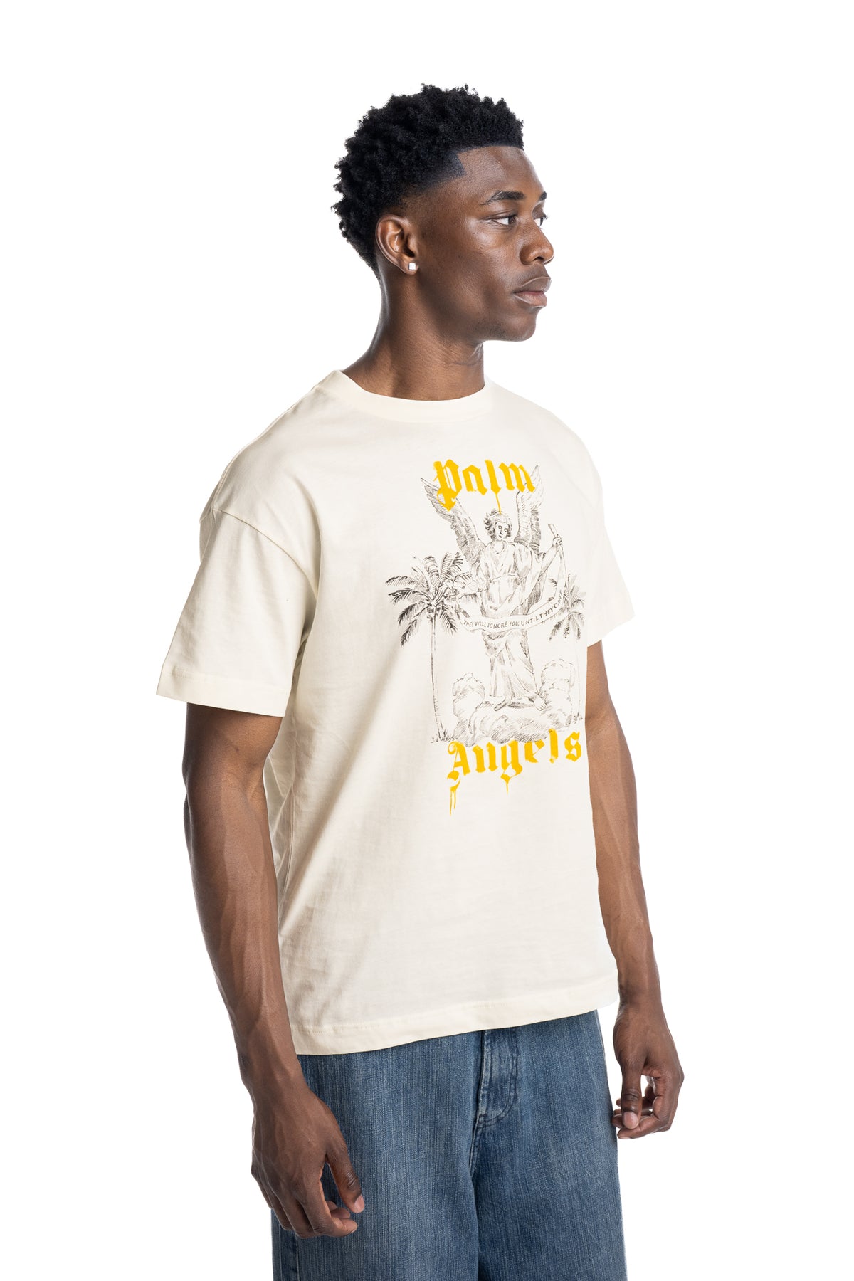 Palm Angels Men's Angel Pencil Logo T Shirt | PMAAT01J99WL-0L35