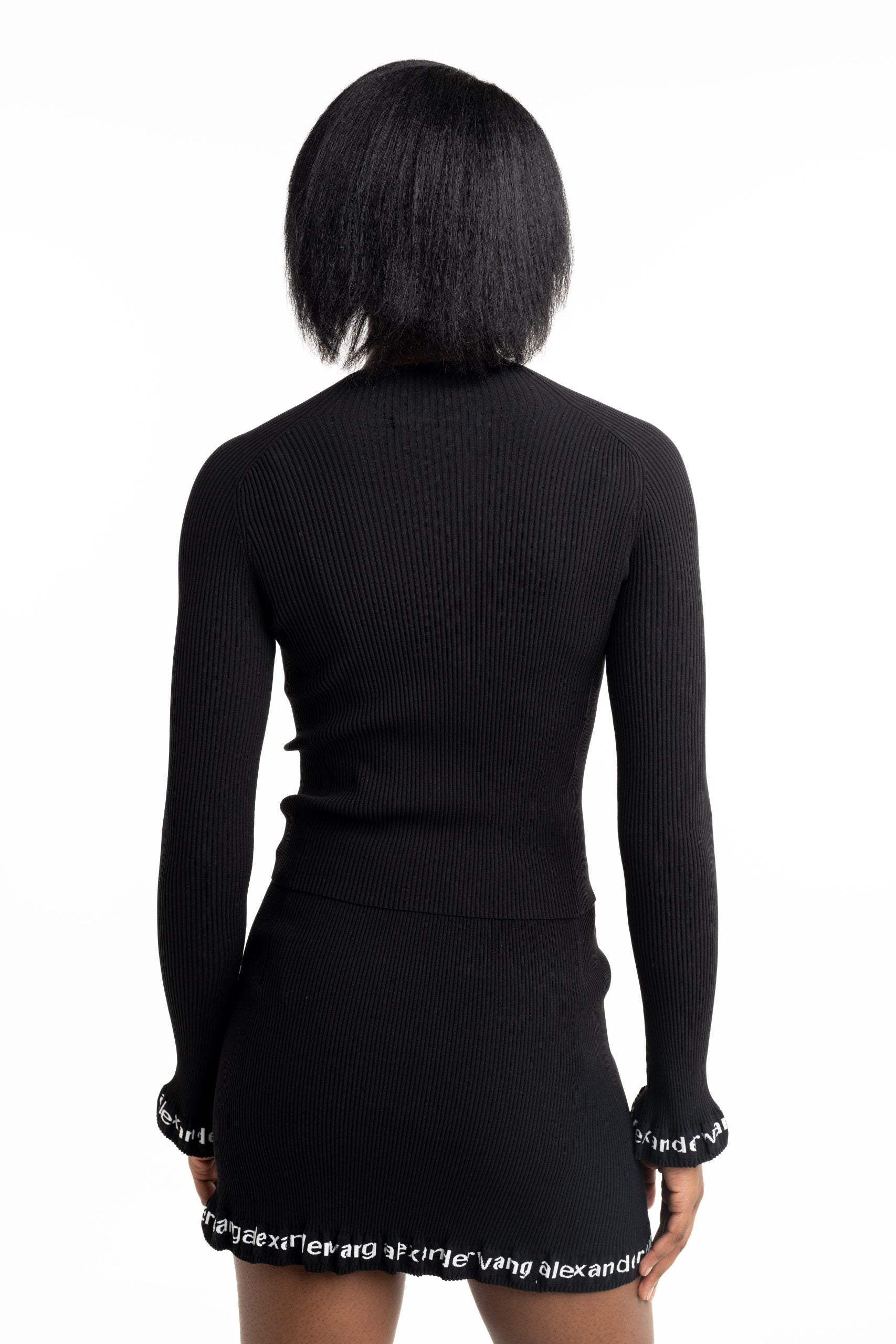 Alexander Wang Ribbed LS Zip Turtleneck Pullover w/Logo Black | 4KC1261046-001