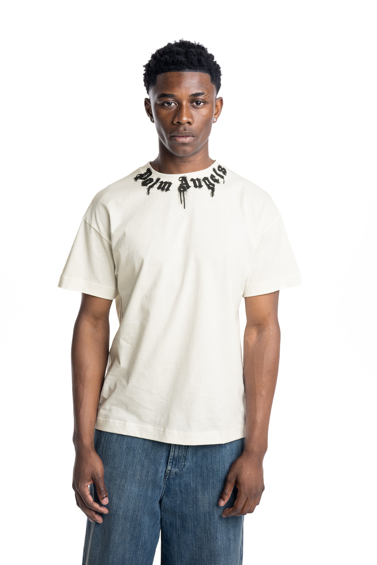 Palm Angels Men's Neck Logo Dripped T Shirt | PMAAT01J99ZC-0110