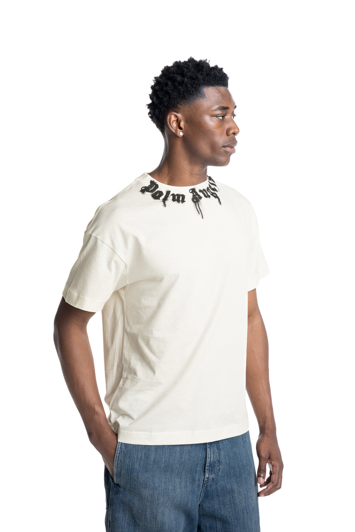 Palm Angels Men's Neck Logo Dripped T Shirt | PMAAT01J99ZC-0110