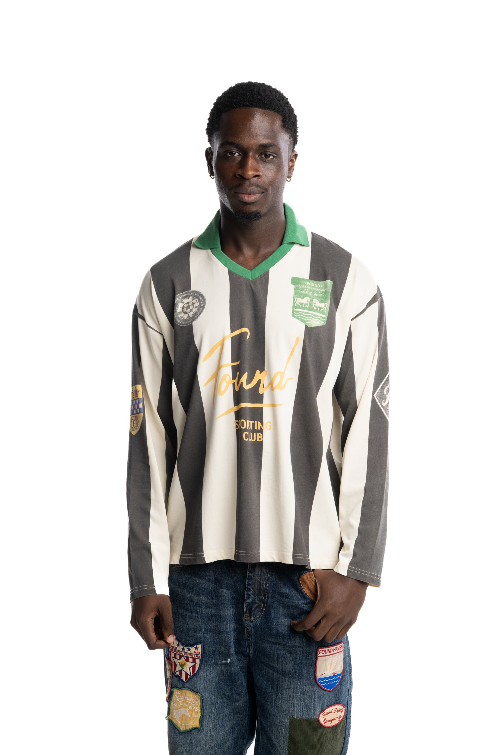 Found Men's Striped Sport LS Jersey Faded Black/Off White | FOSS26TT01012-6357
