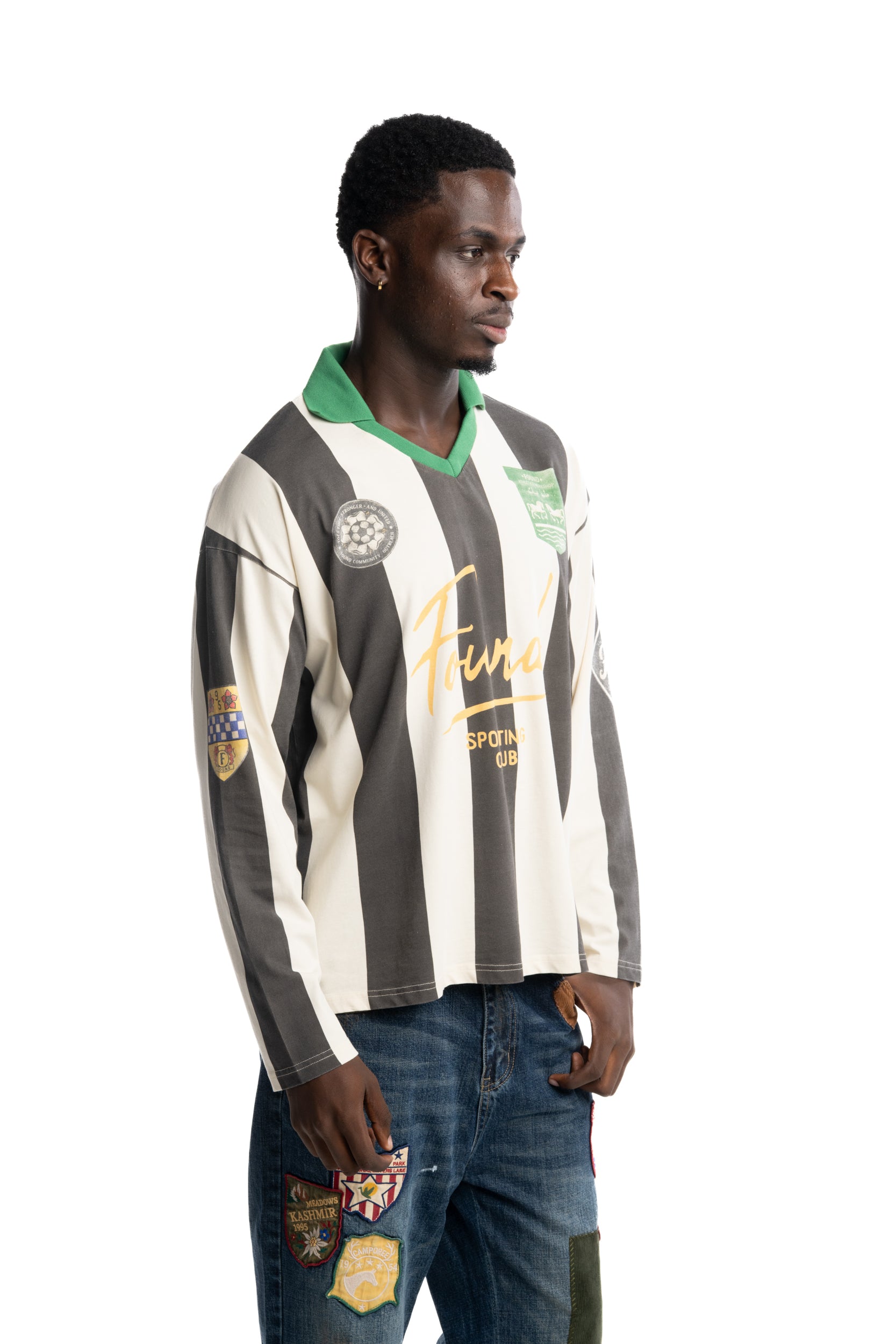 Found Men's Striped Sport LS Jersey Faded Black/Off White | FOSS26TT01012-6357