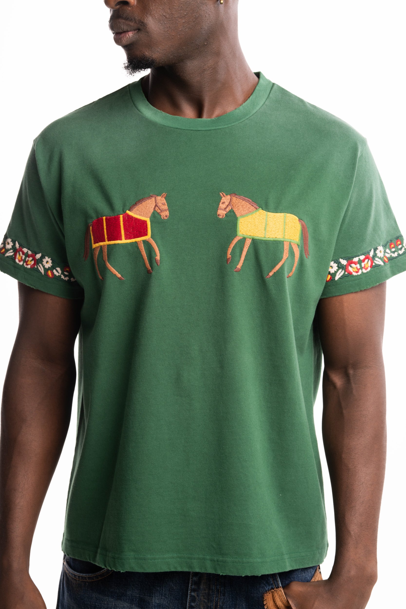 Found Men's Embroidered Horde Equine Tee Washed Forest