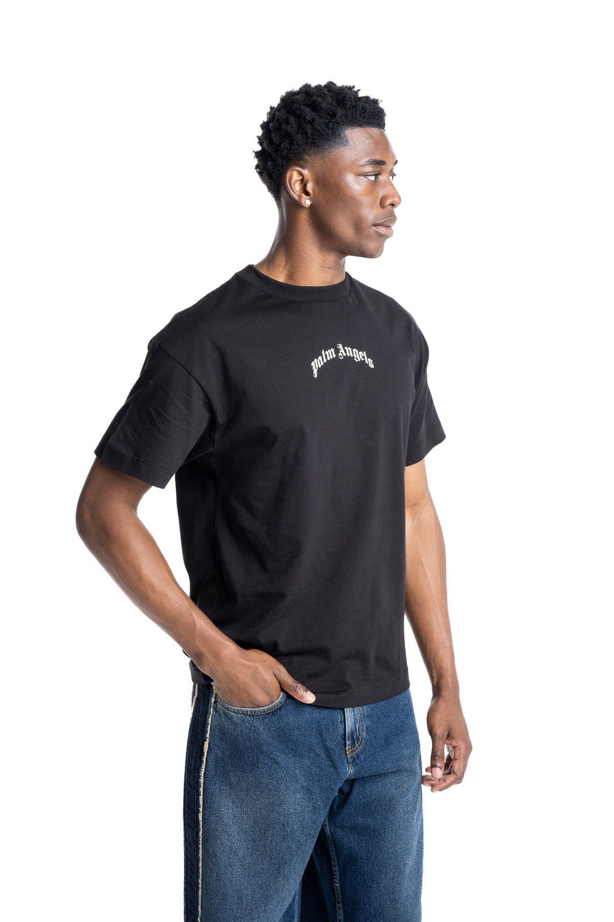 Palm Angels Men's Double Curved Logo T Shirt | PMAAT01J99ZI-1001