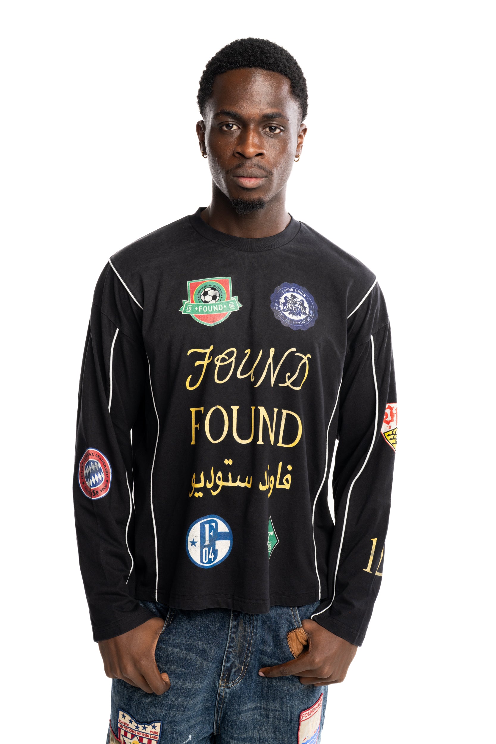 Found Men's Multi Language LS Jersey Vintage Black | FOSS26TT02012-0027