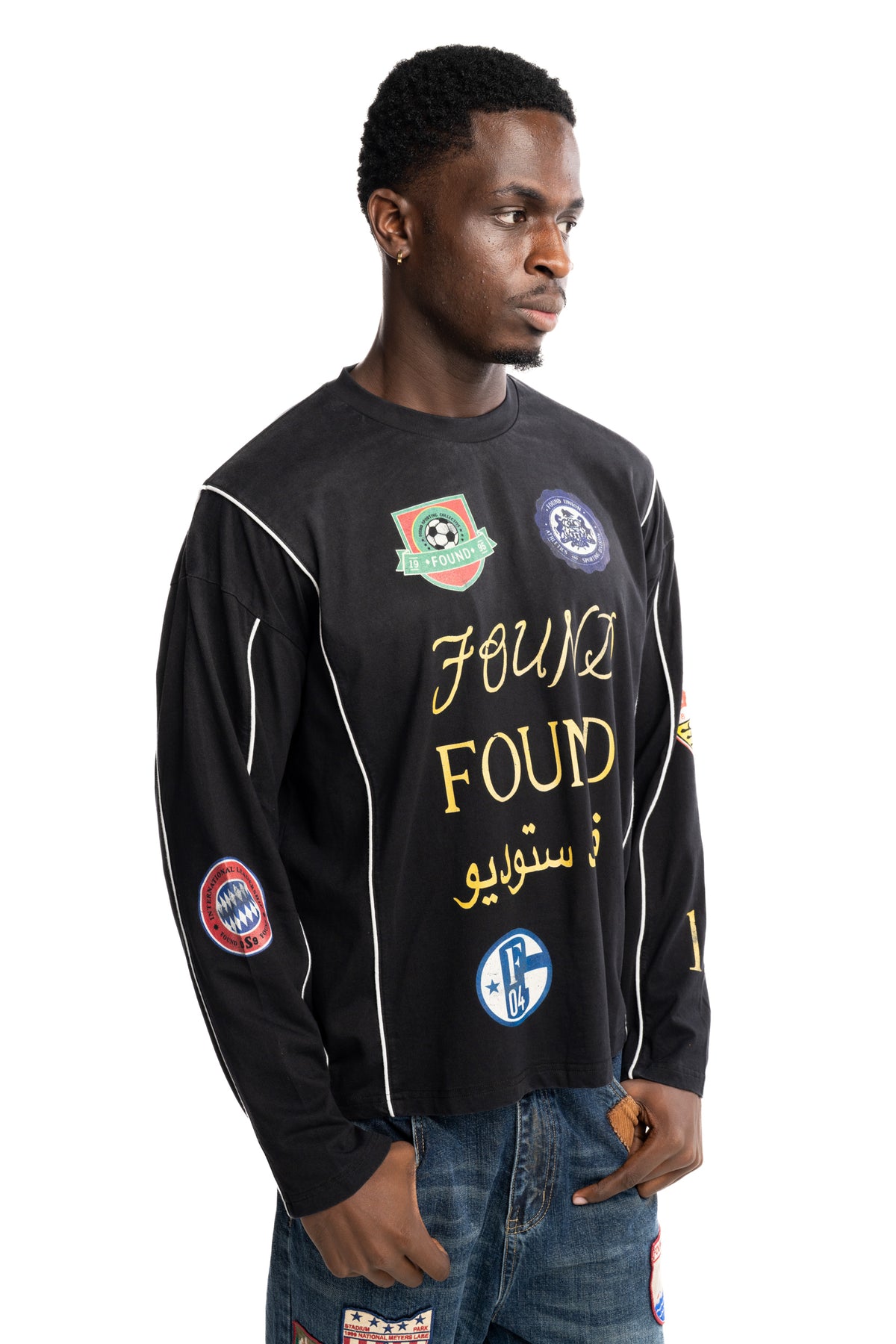 Found Men's Multi Language LS Jersey Vintage Black | FOSS26TT02012-0027