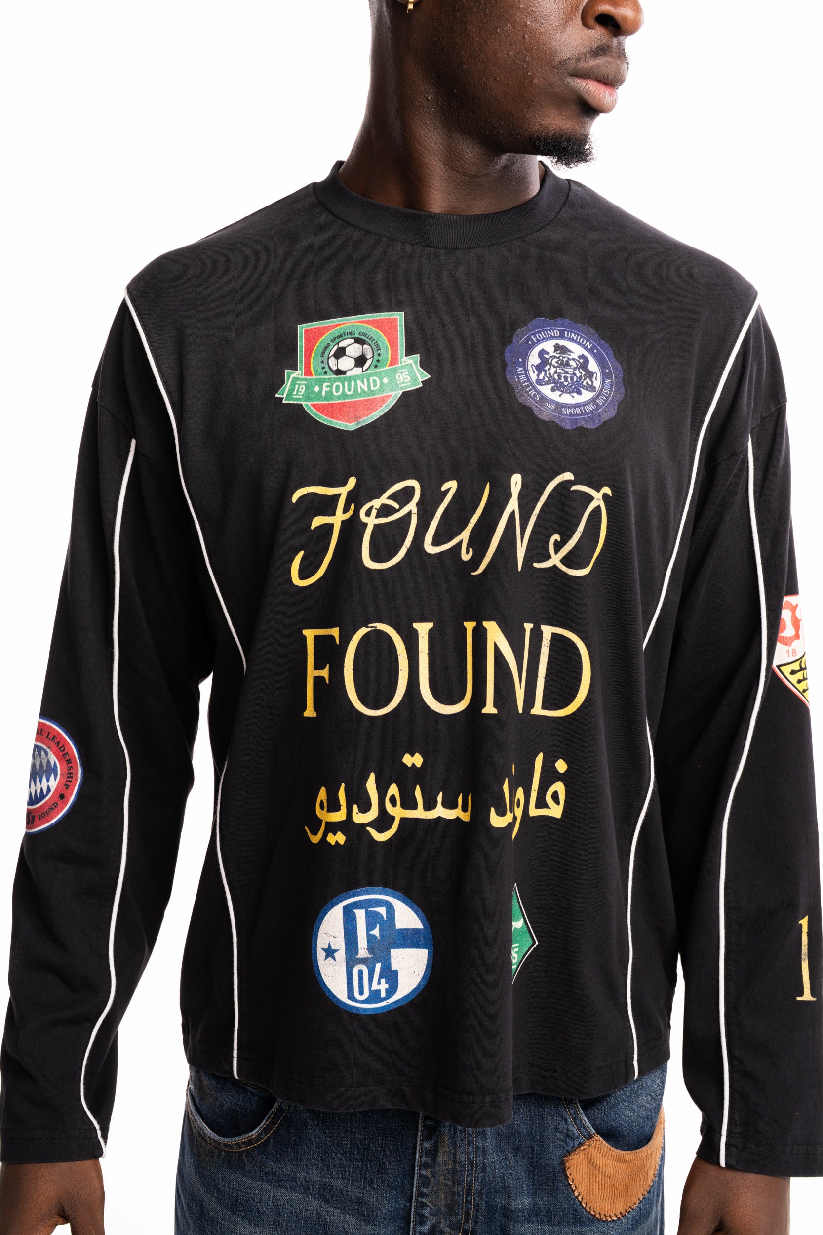 Found Men's Multi Language LS Jersey Vintage Black | FOSS26TT02012-0027