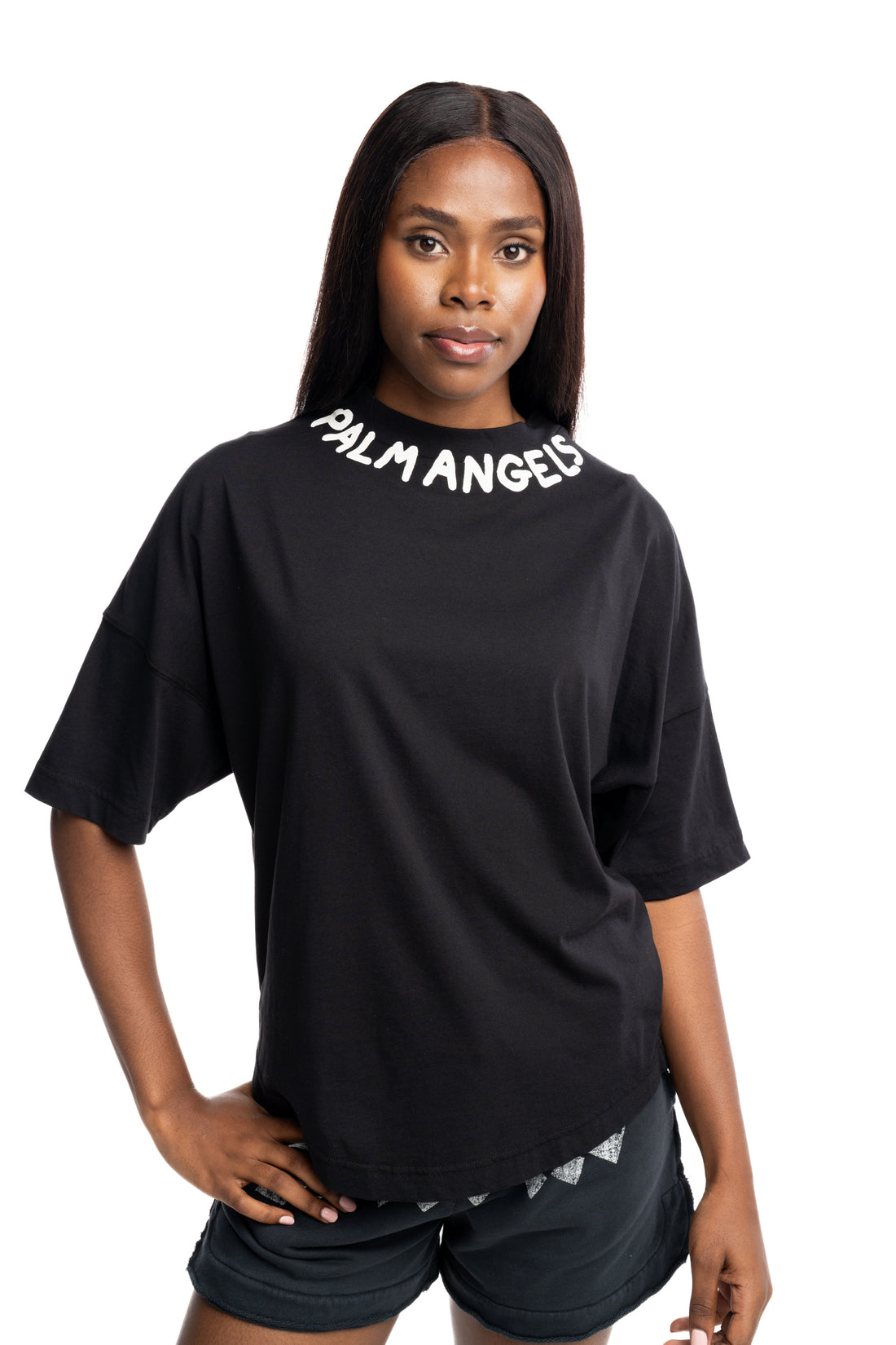 (Core) Palm Angels Ladies Neck Logo Over Tee | PWAA07CS26JER004-1003