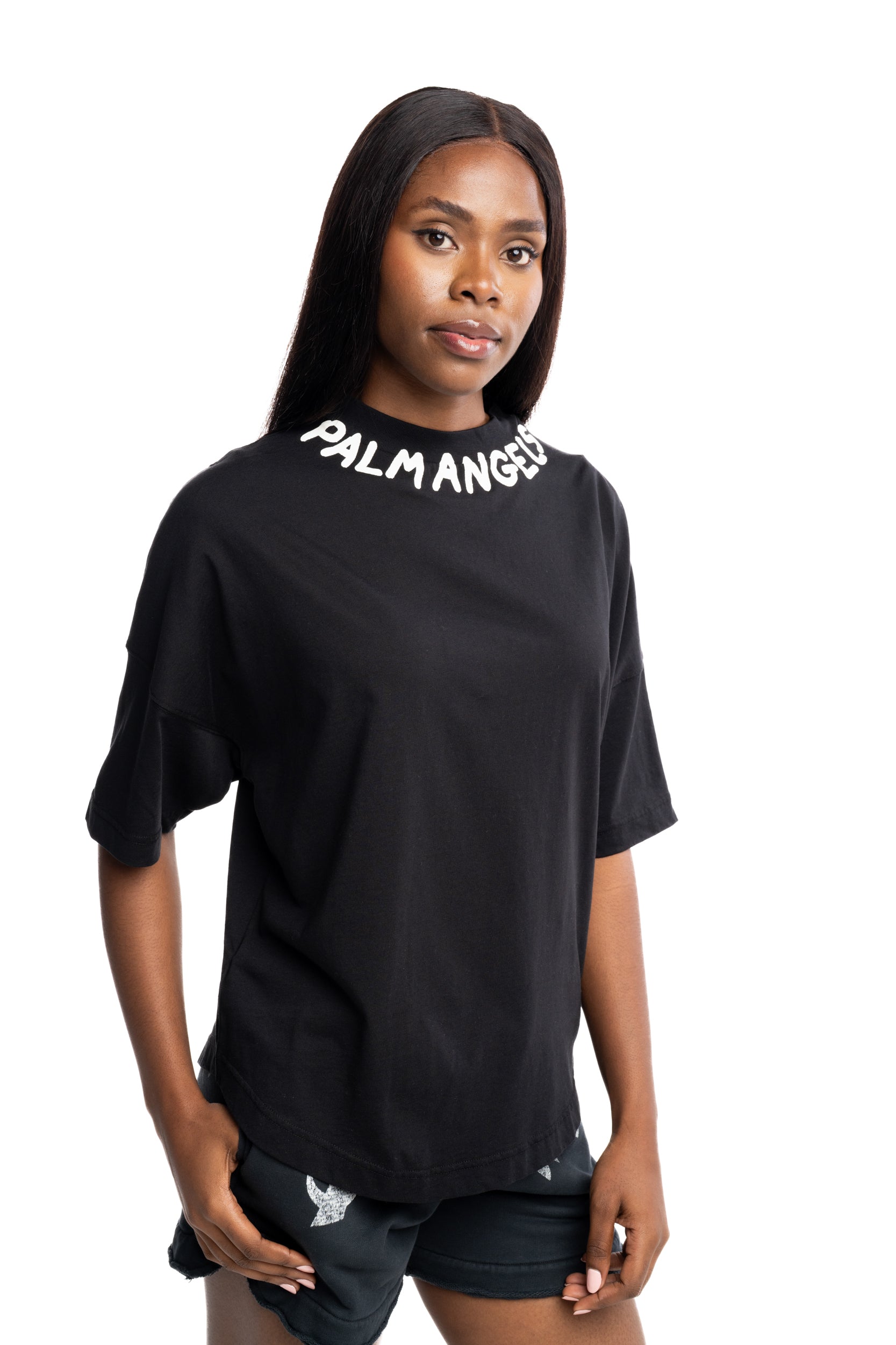 (Core) Palm Angels Ladies Neck Logo Over Tee | PWAA07CS26JER004-1003