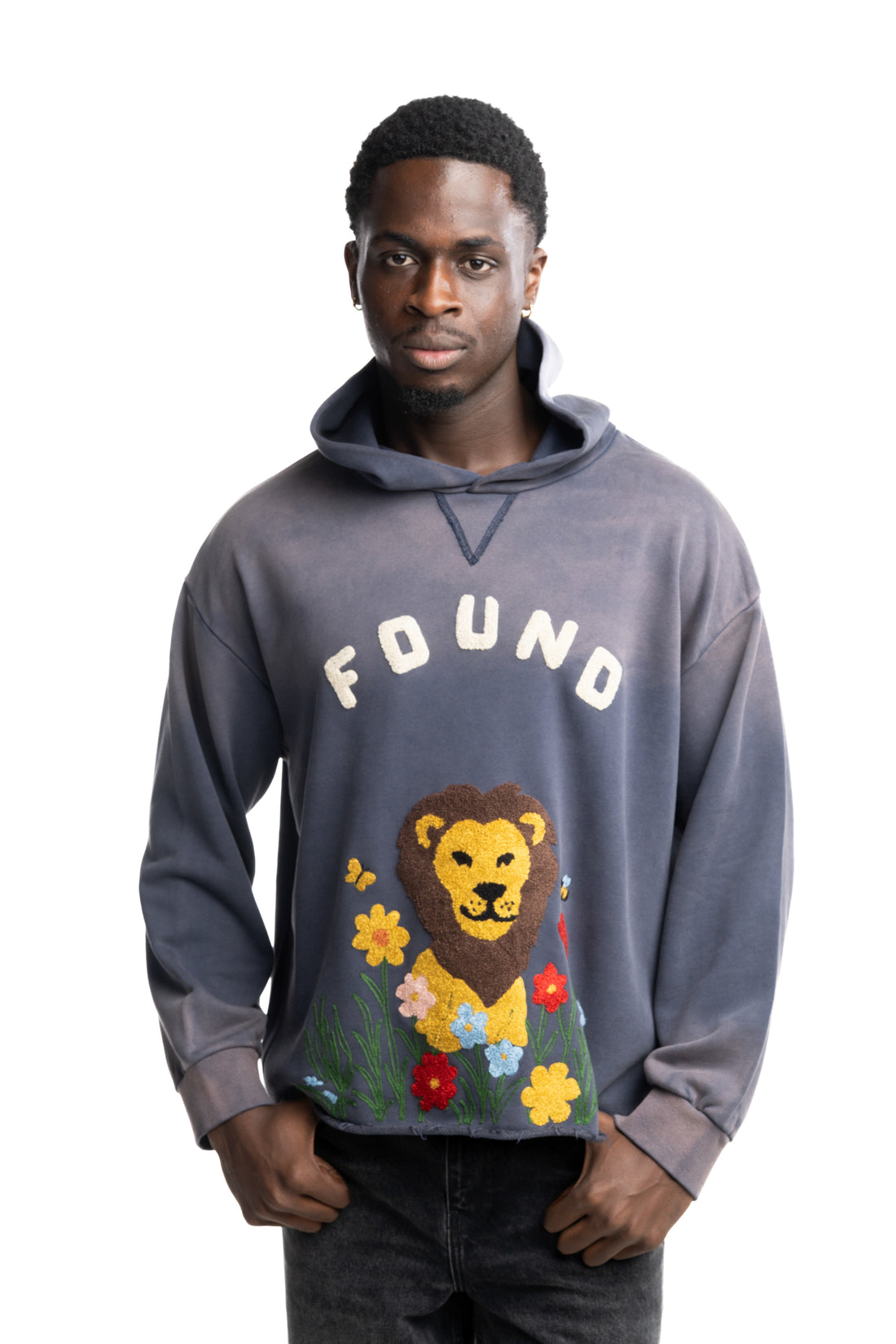 Found Men's Wildlife Chenille Embroidered Hoodie Washed Navy | FOSS26HO03012-6345