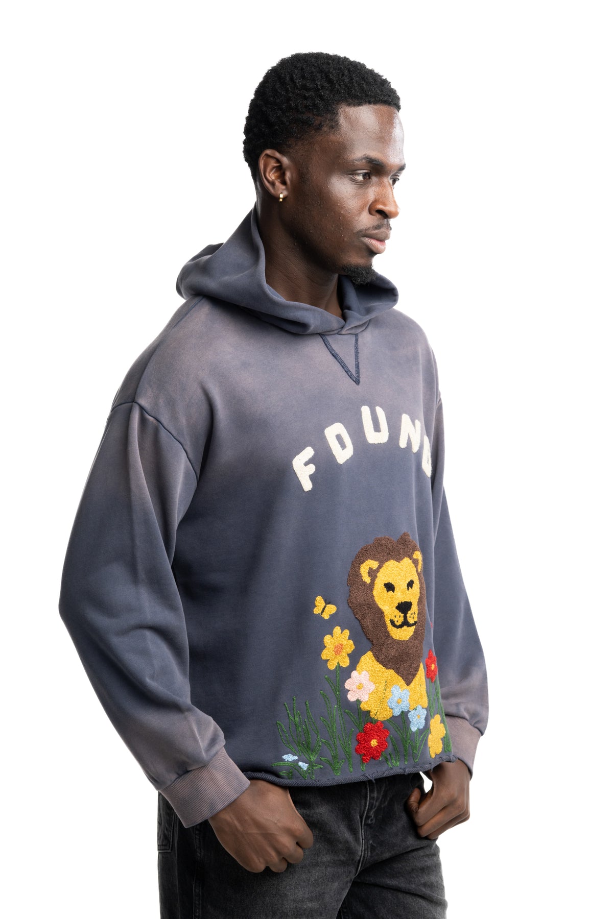 Found Men's Wildlife Chenille Embroidered Hoodie Washed Navy | FOSS26HO03012-6345