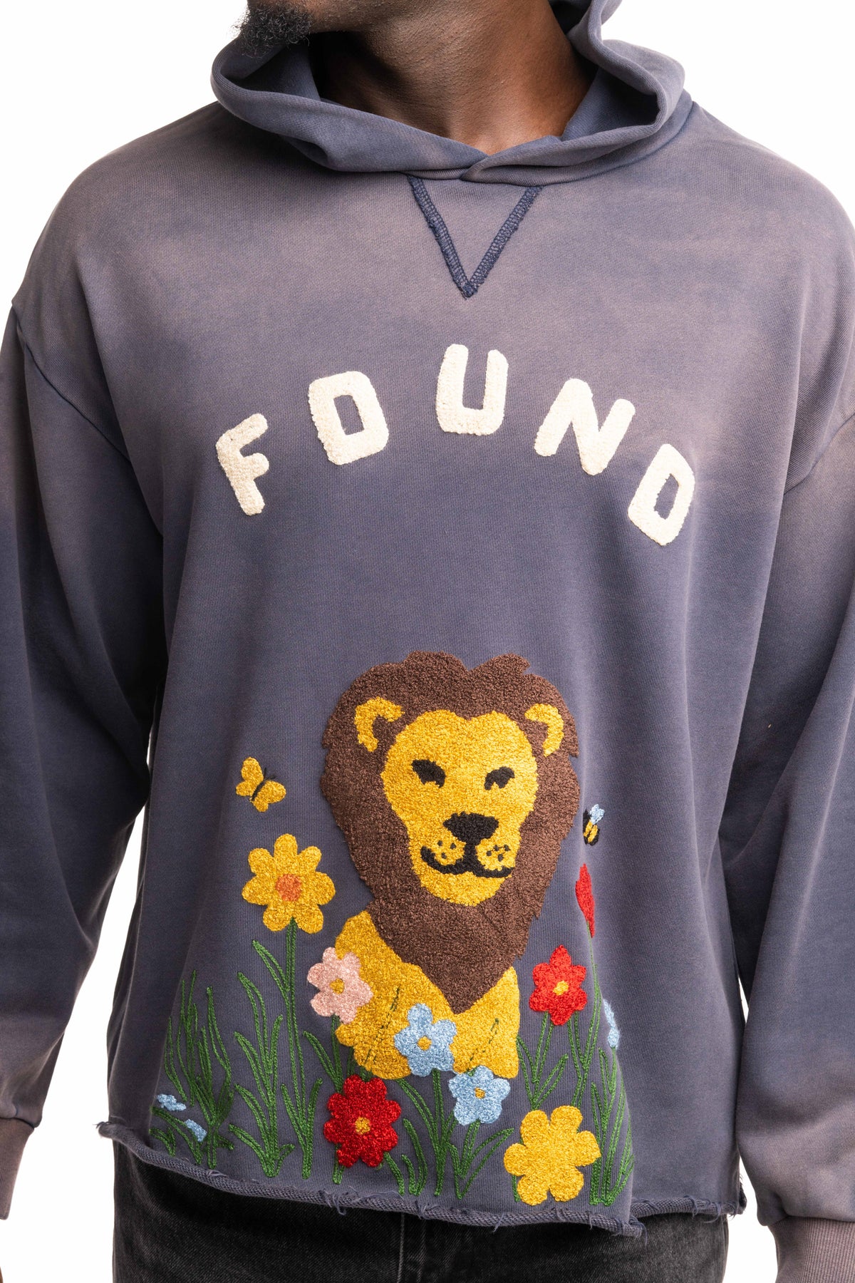Found Men's Wildlife Chenille Embroidered Hoodie Washed Navy | FOSS26HO03012-6345