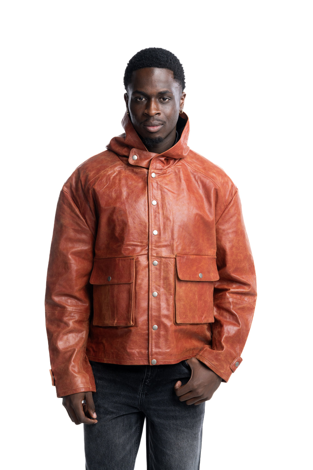 Found Men's Distressed Leather Hoodie Faded Red | FOSS26JA02323-6333