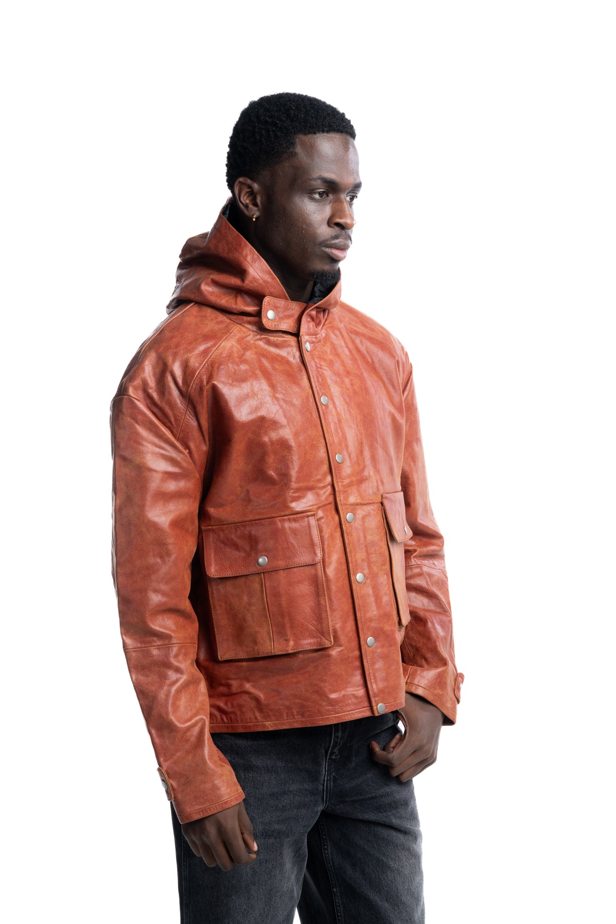 Found Men's Distressed Leather Hoodie Faded Red | FOSS26JA02323-6333