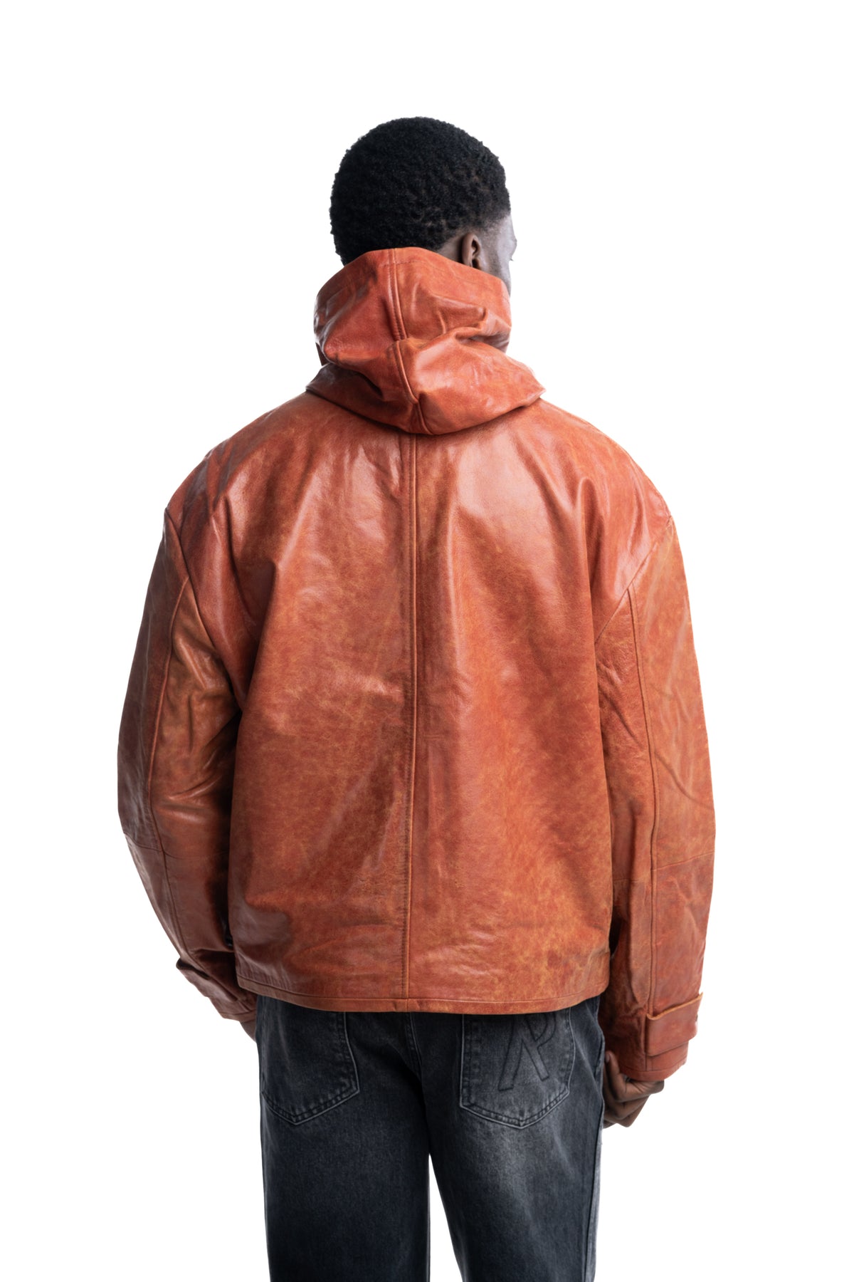 Found Men's Distressed Leather Hoodie Faded Red | FOSS26JA02323-6333