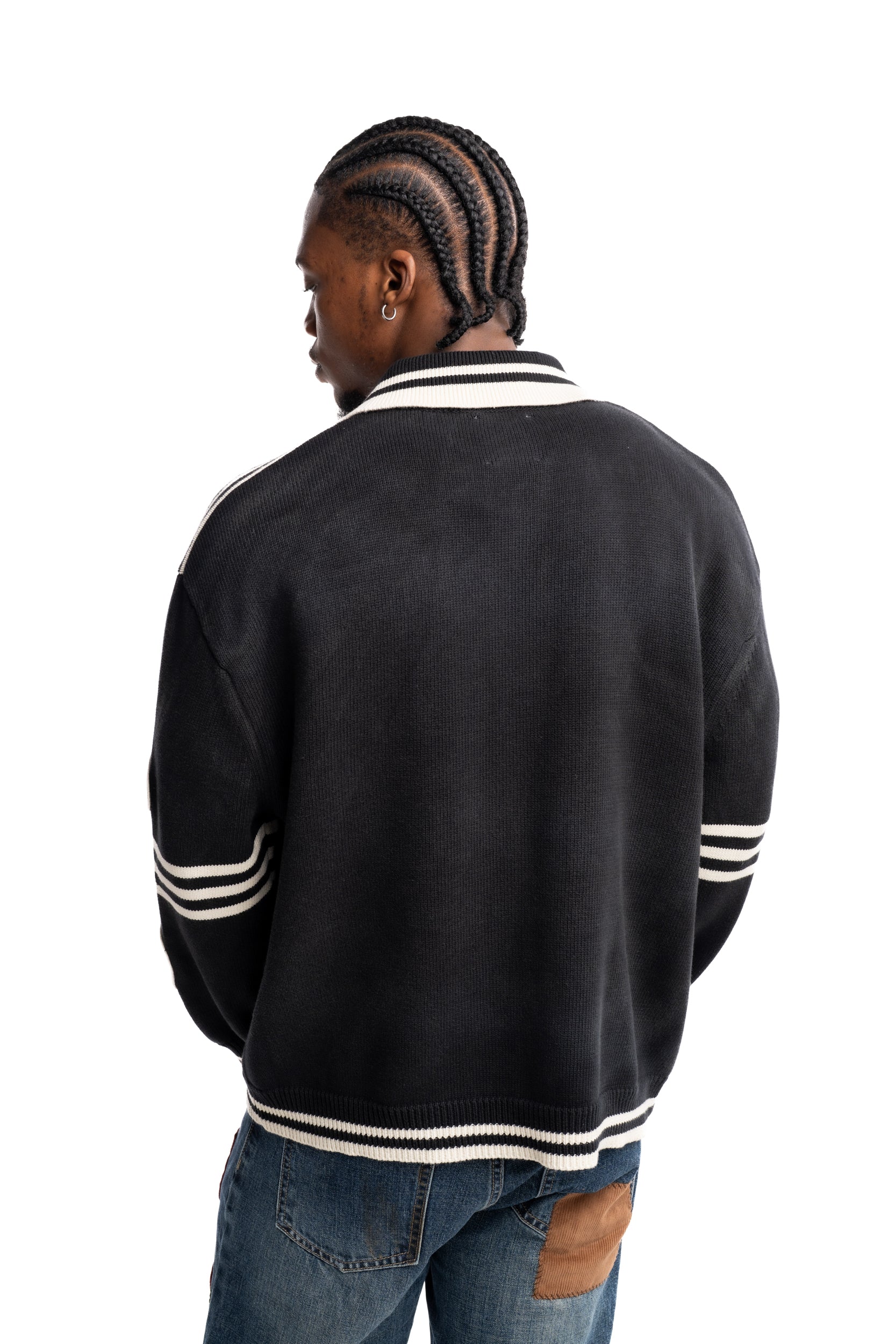 Found Men's Varsity Patch Collard Cardigan Vintage Black | FOSS26CA01012-0027