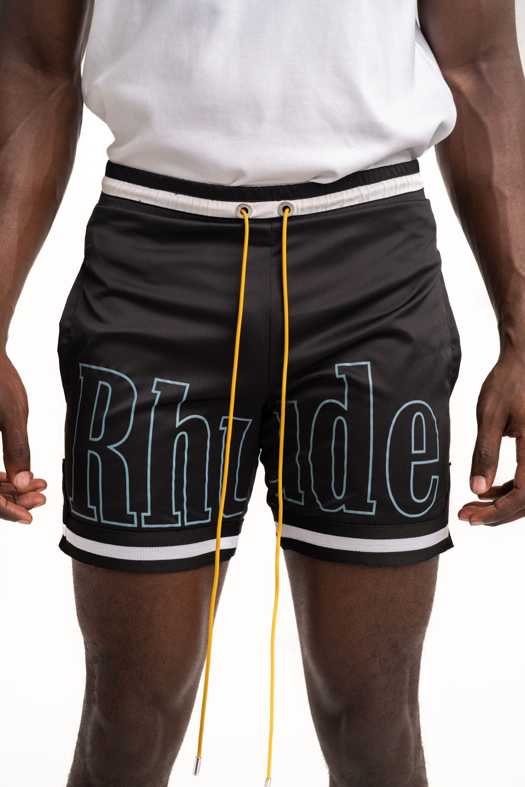 Rhude Men's Logo Basketball Swim Shorts Black/White/Blue | RHPS25SH01005-0119