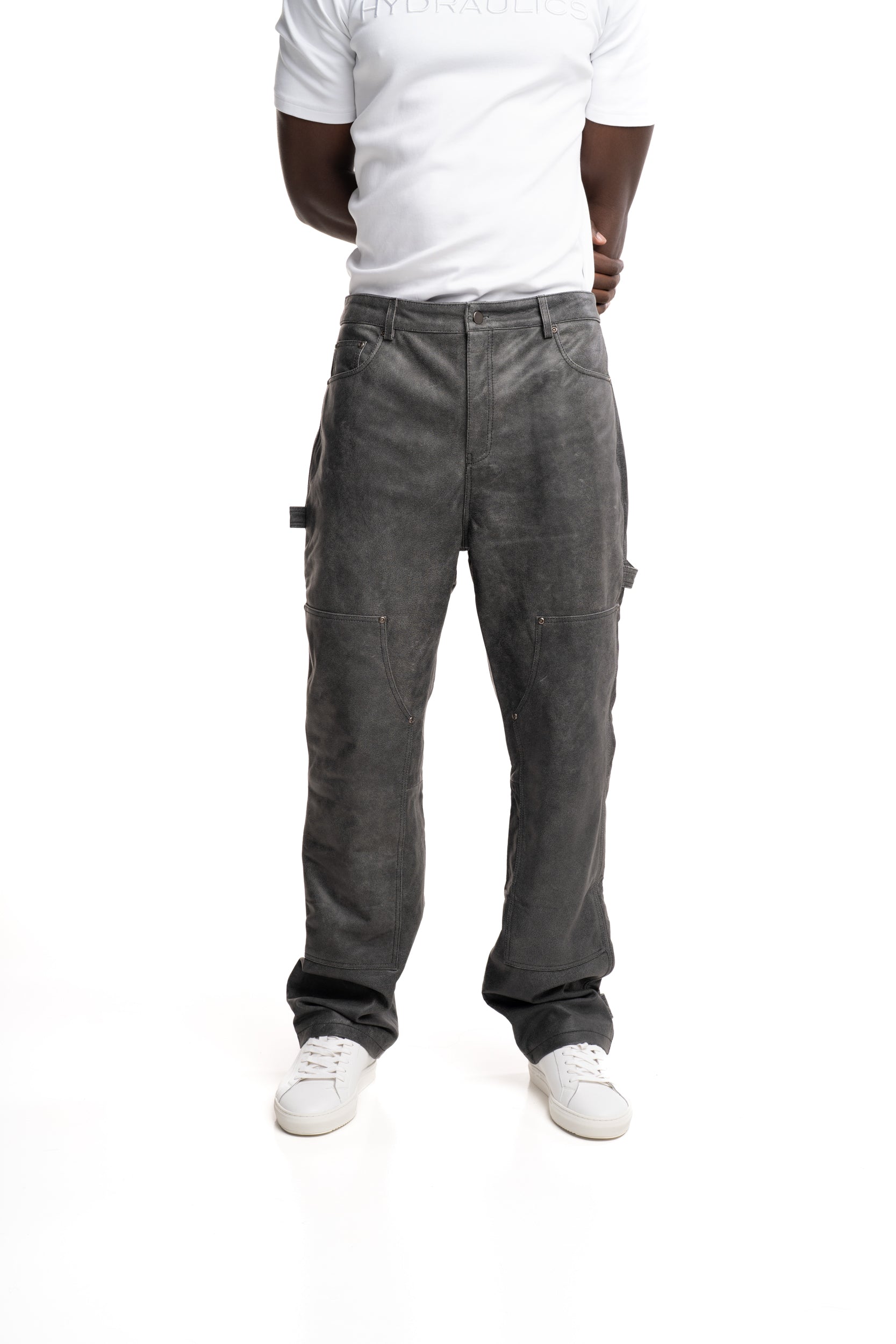 Found Men's Carpenter Leather Pants Vintage Black | FOSS26PA01324-0027