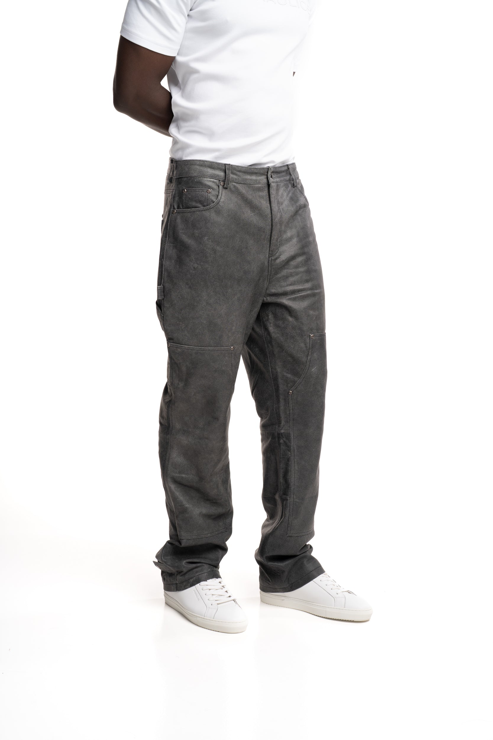 Found Men's Carpenter Leather Pants Vintage Black | FOSS26PA01324-0027