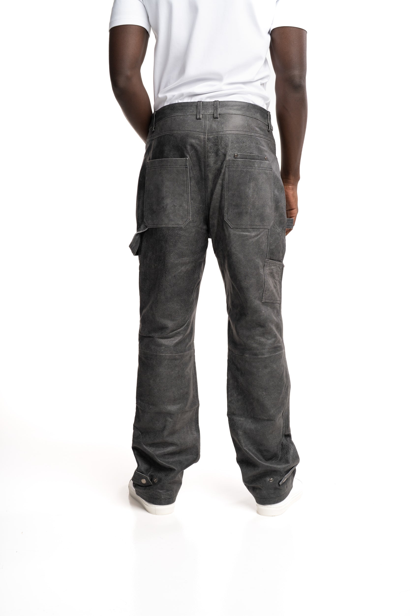 Found Men's Carpenter Leather Pants Vintage Black | FOSS26PA01324-0027