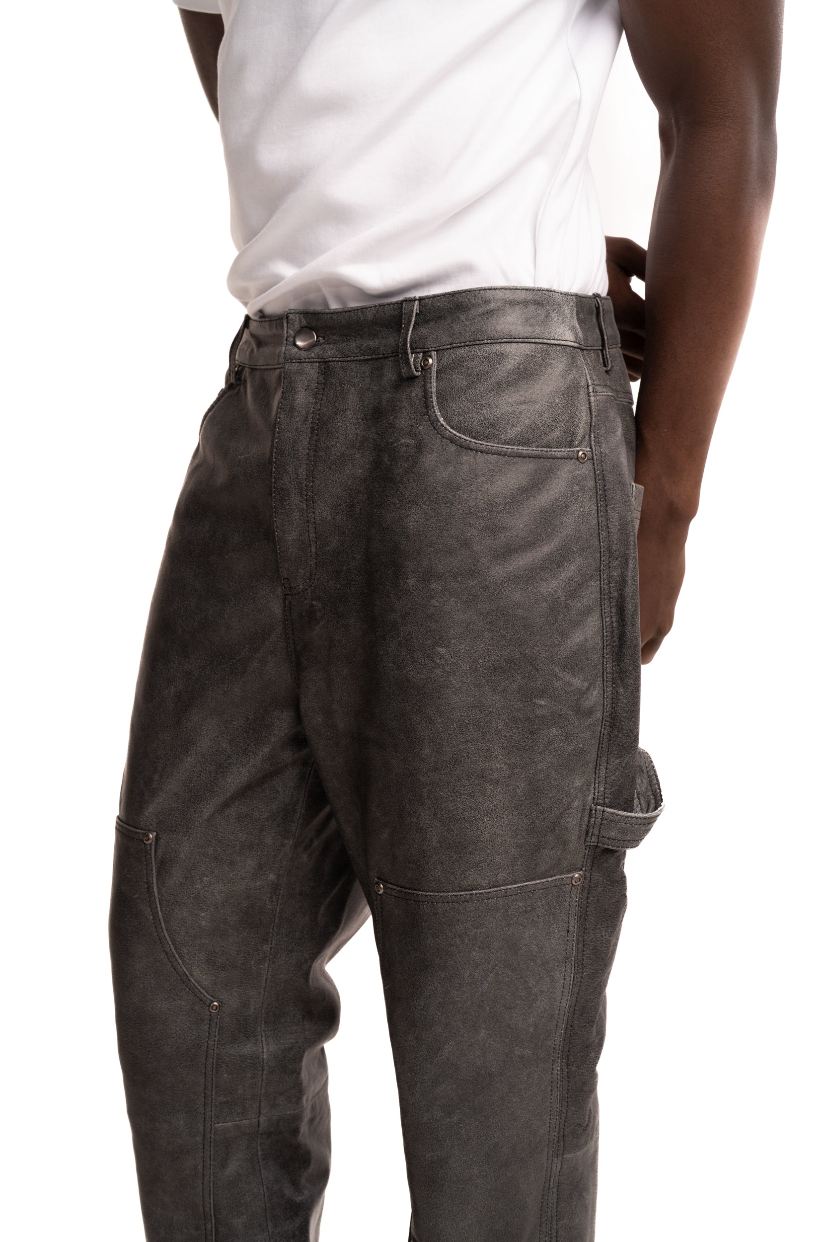 Found Men's Carpenter Leather Pants Vintage Black | FOSS26PA01324-0027