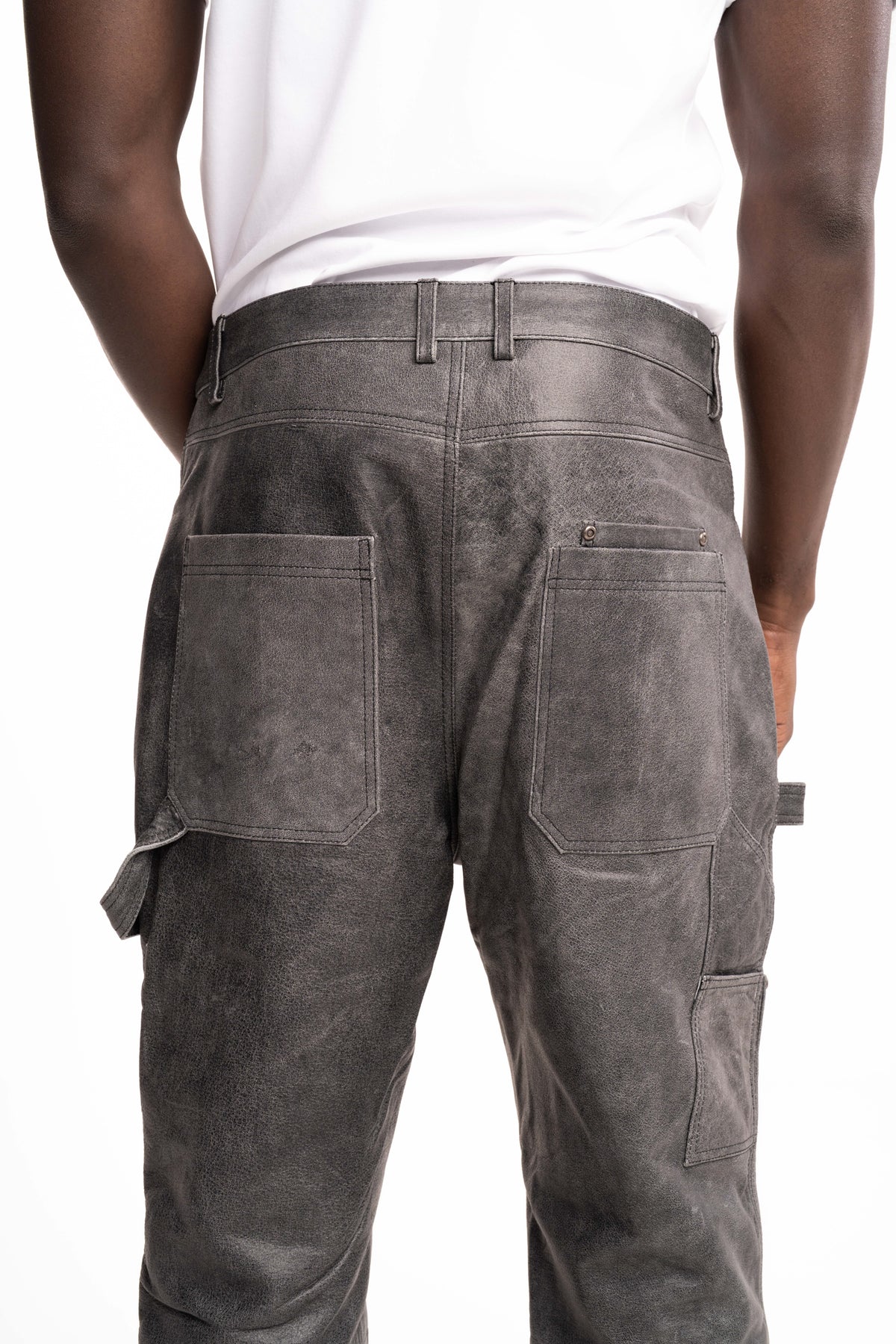 Found Men's Carpenter Leather Pants Vintage Black | FOSS26PA01324-0027