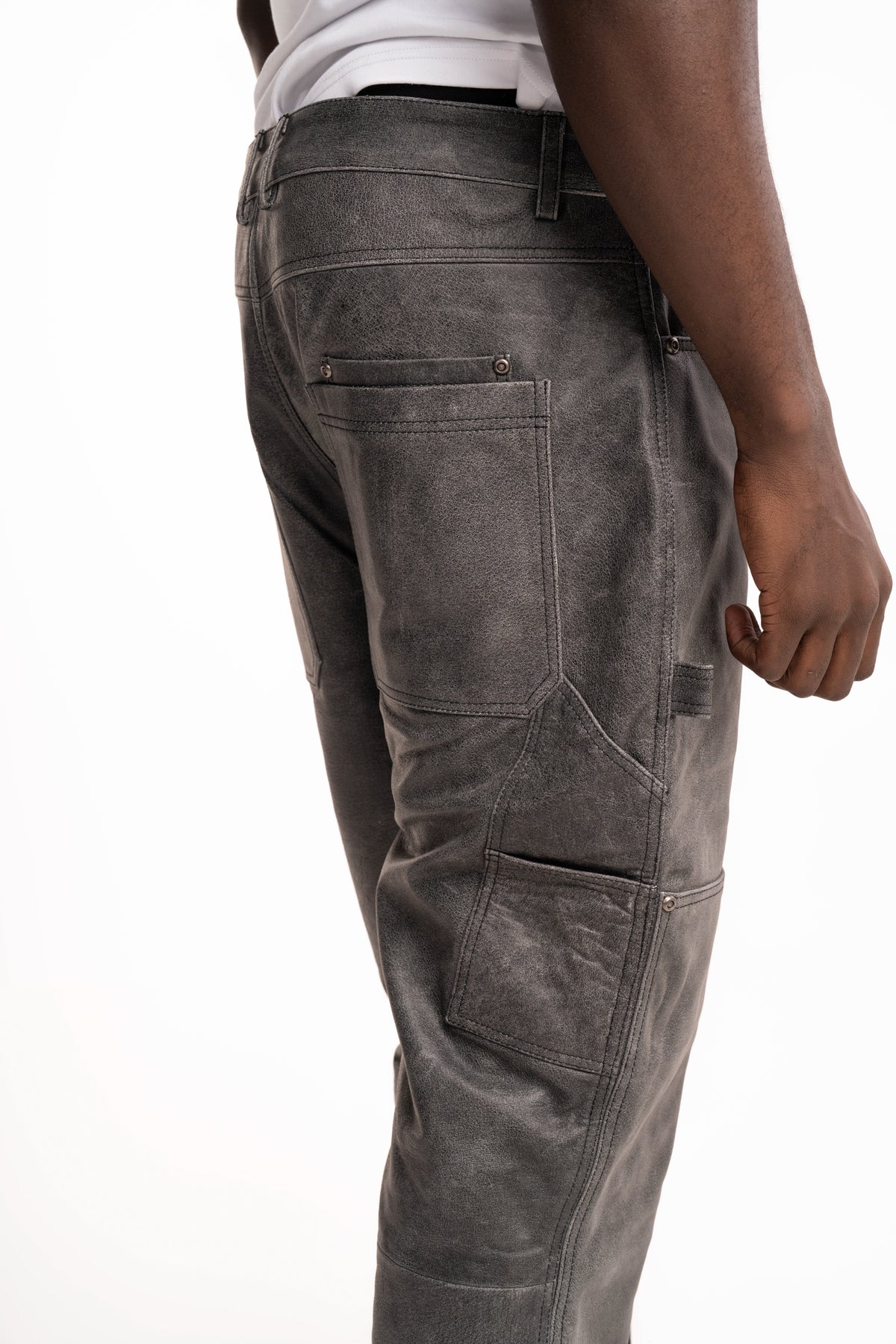 Found Men's Carpenter Leather Pants Vintage Black | FOSS26PA01324-0027