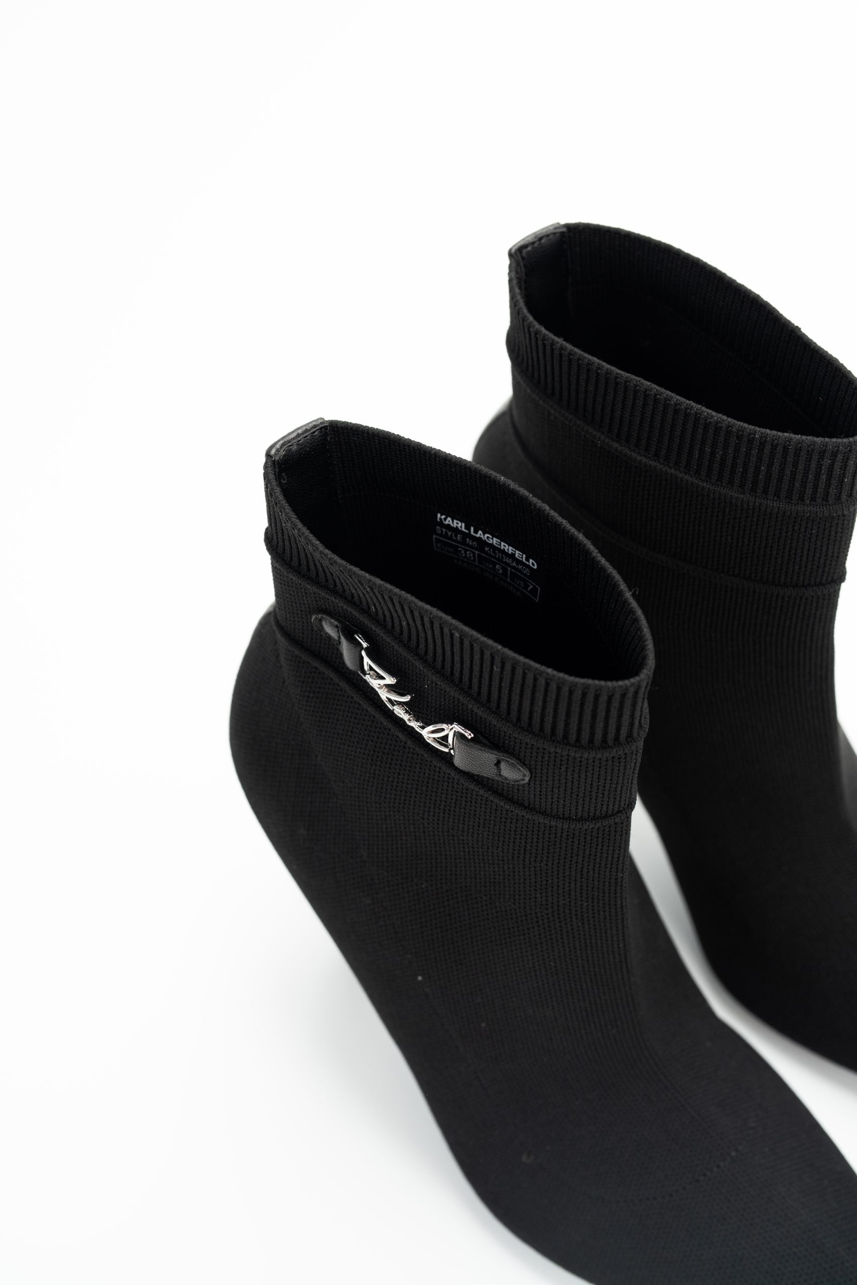 Karl Lagerfeld Ladies Pandara Stretch Ankle Boot Black Knit Textile | KL31346A-K00