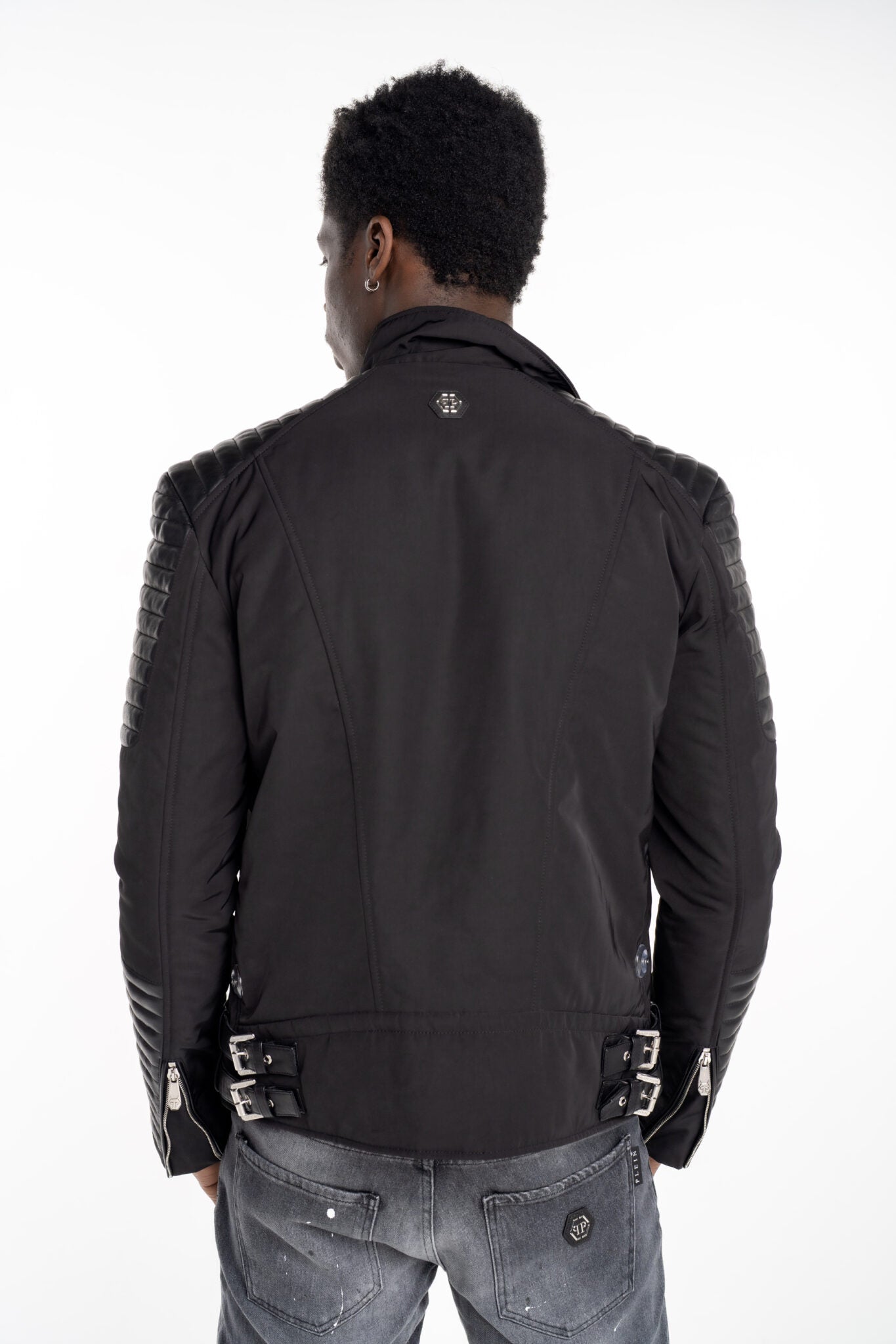 Philipp Plein Men's Nylon Biker Jacket With Leather Padding MRB2510 PNY002N 02