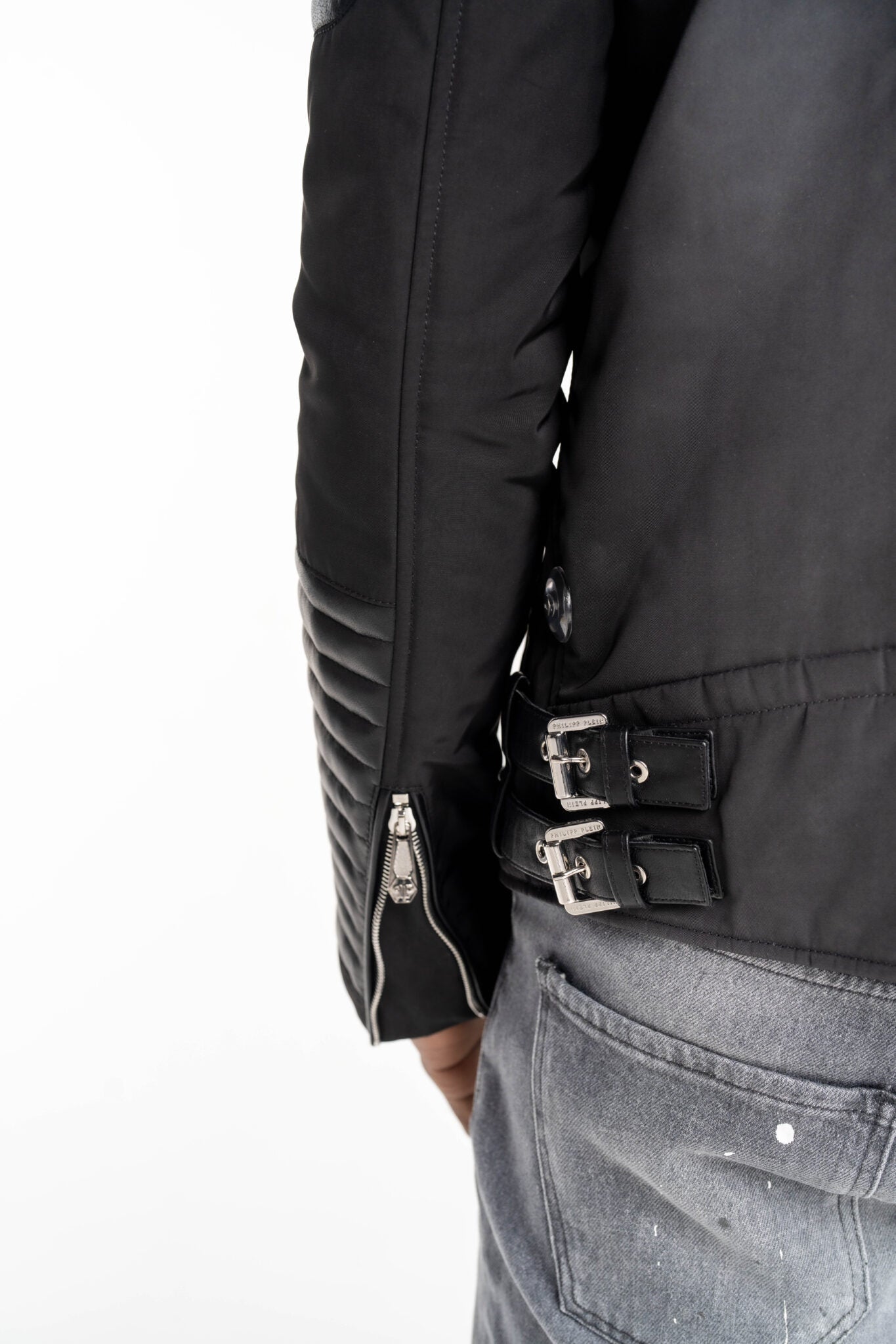 Philipp Plein Men's Nylon Biker Jacket With Leather Padding MRB2510 PNY002N 02