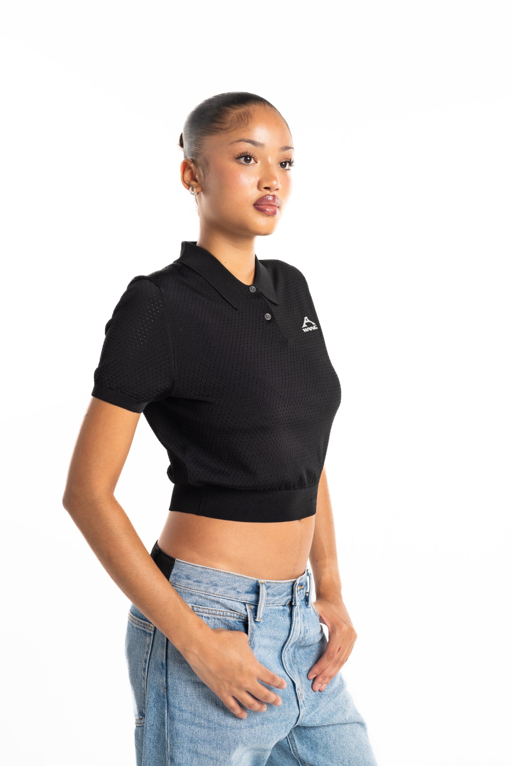 Alexander Wang Short Sleeve Polo Tee w/ Wang Logo Print Black | 4KC2251017-001