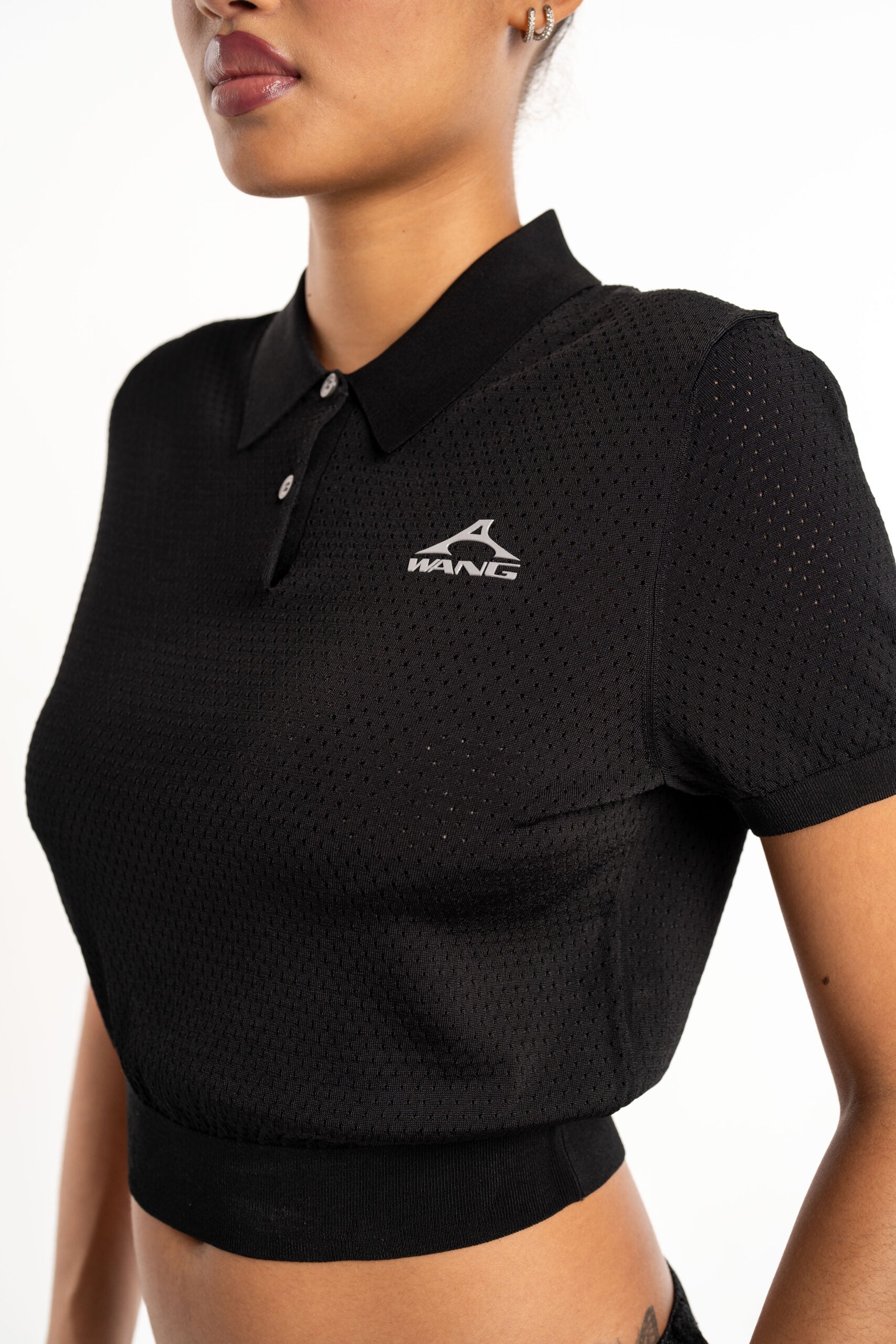 Alexander Wang Short Sleeve Polo Tee w/ Wang Logo Print Black | 4KC2251017-001