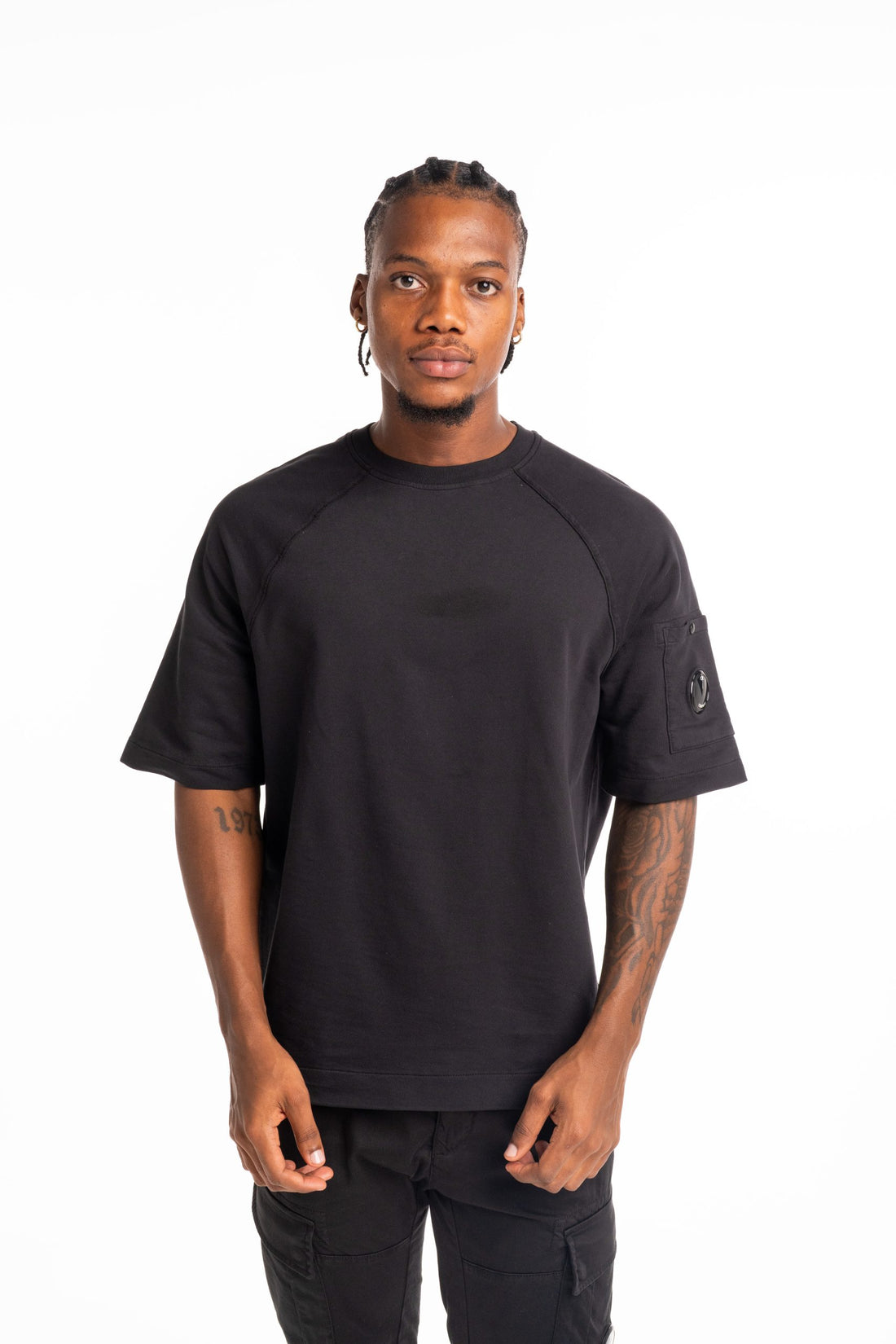 CP Company Men's Short Sleeve Sweatshirt Black | 20CMSS034A002246G-999
