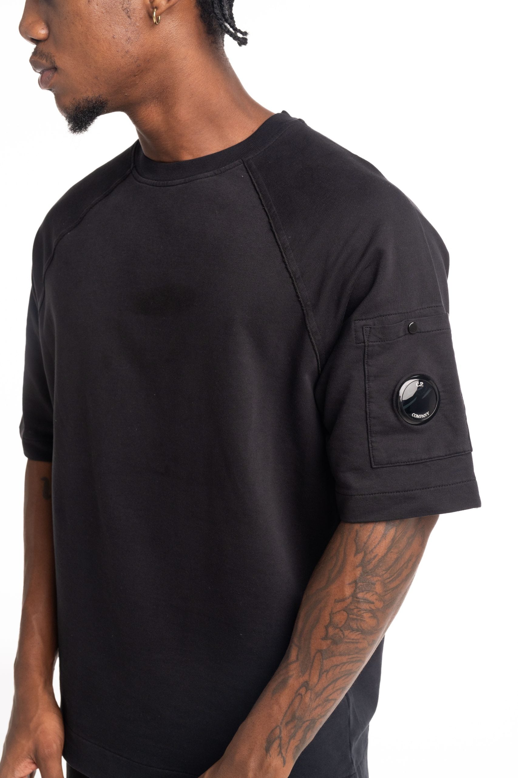 CP Company Men's Short Sleeve Sweatshirt Black | 20CMSS034A002246G-999